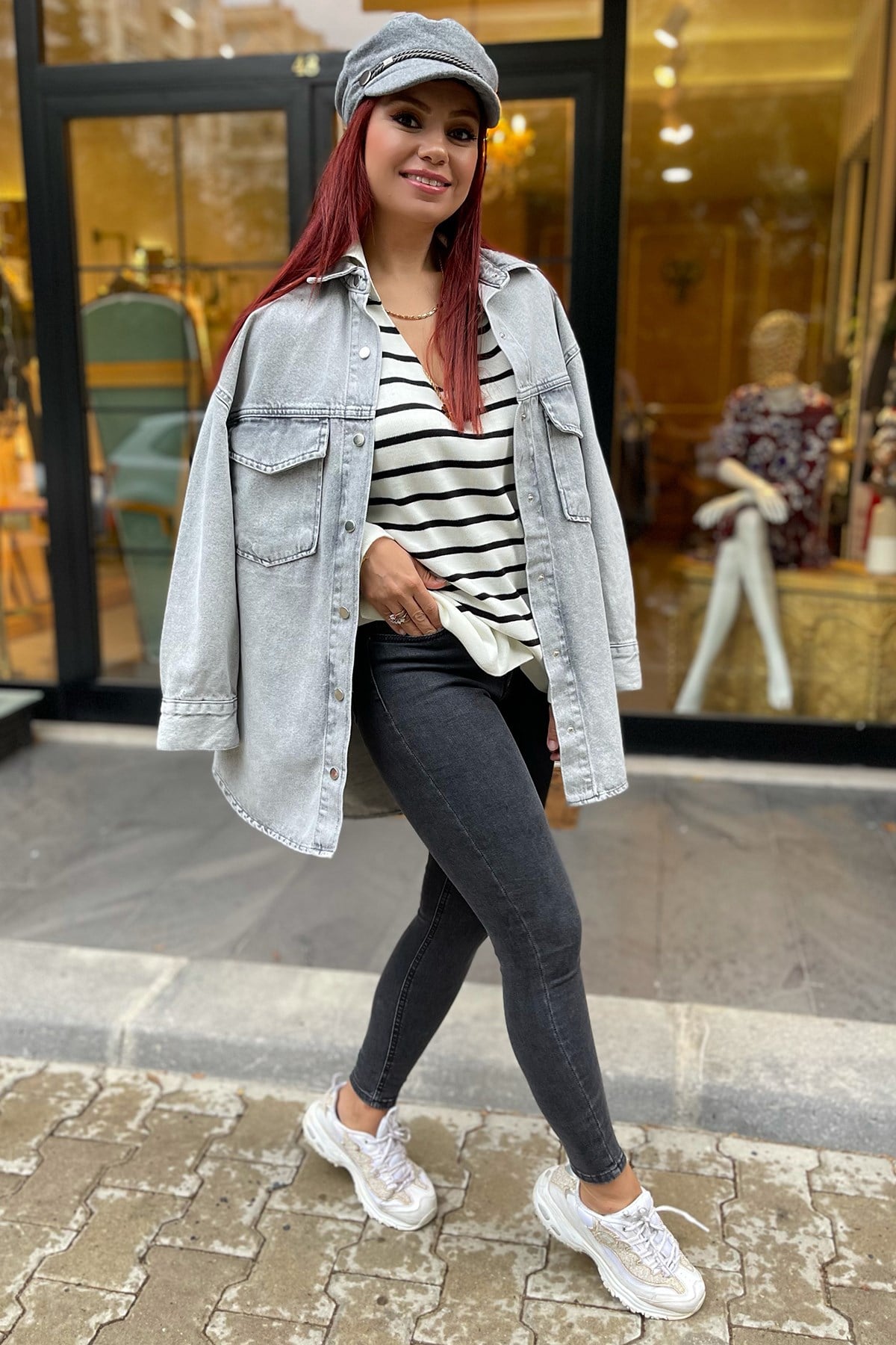 Oversize Yıkamalı Kot Ceket 