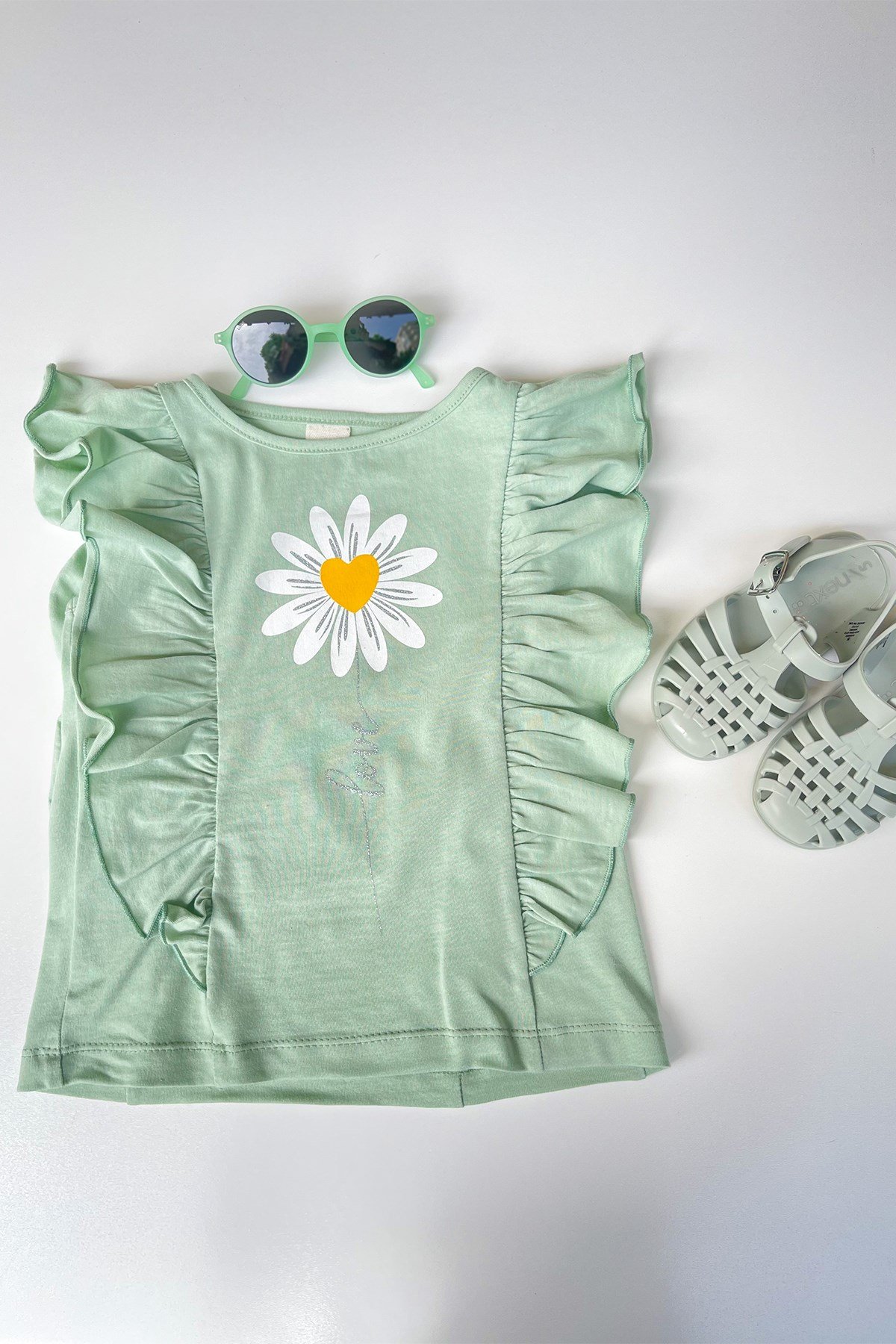 Papatyalı Yeşil Etek Takım