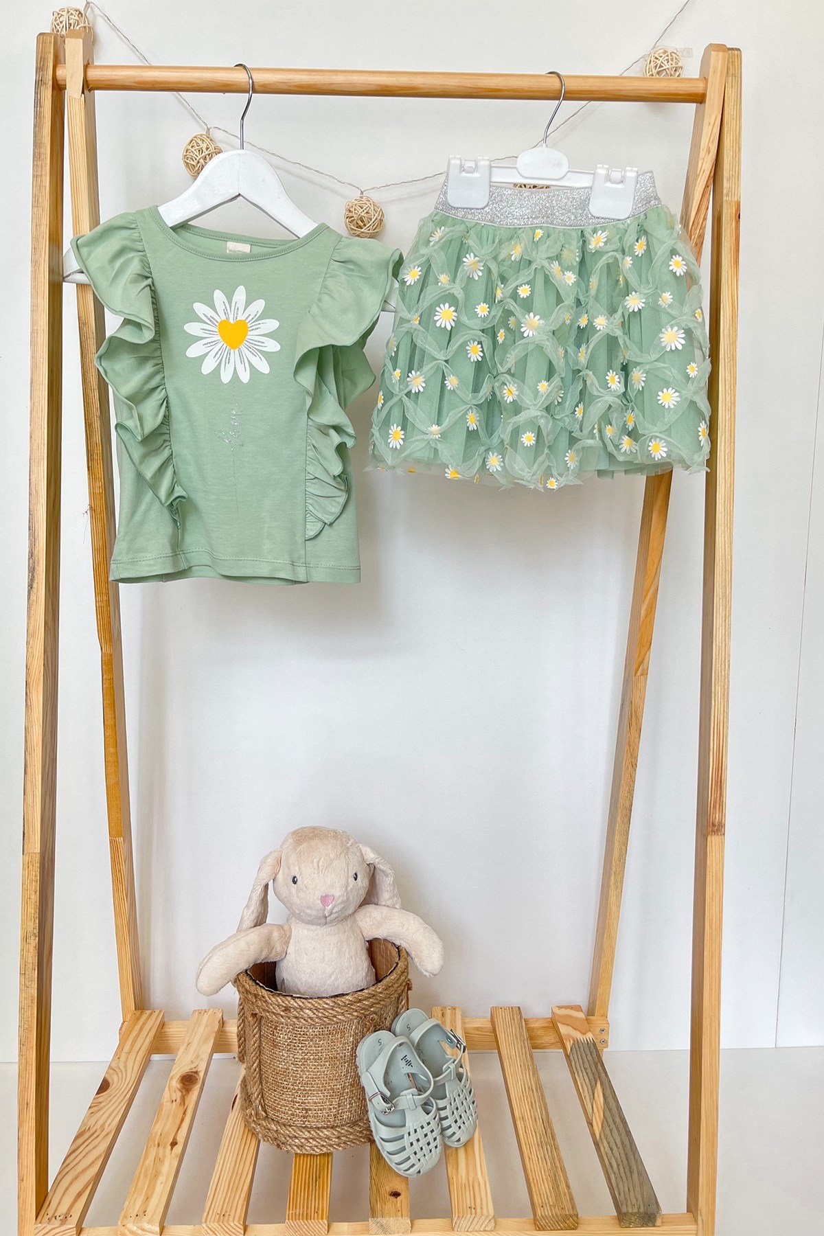 Papatyalı Yeşil Etek Takım