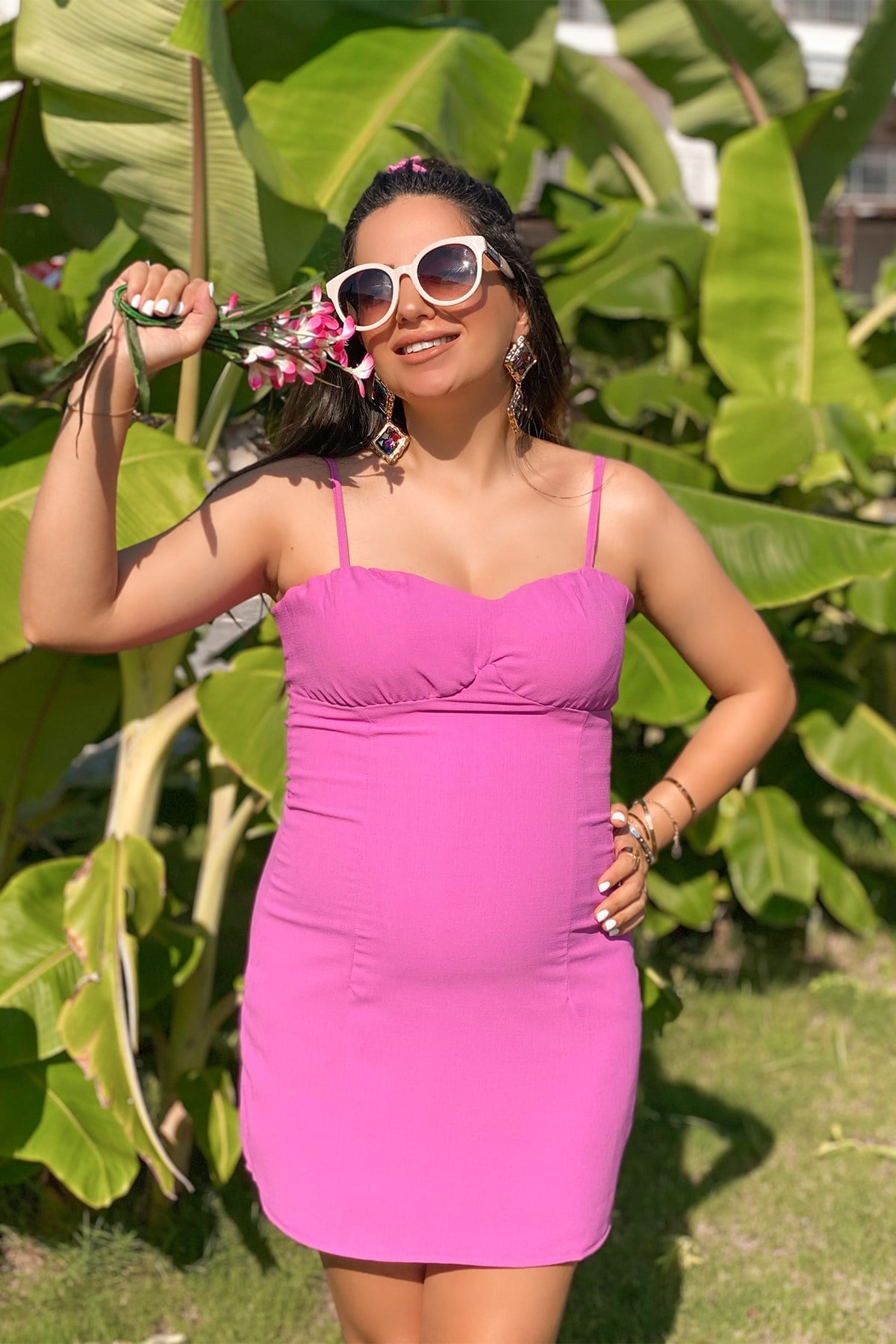 Pembe Ayrobin Mini Elbise