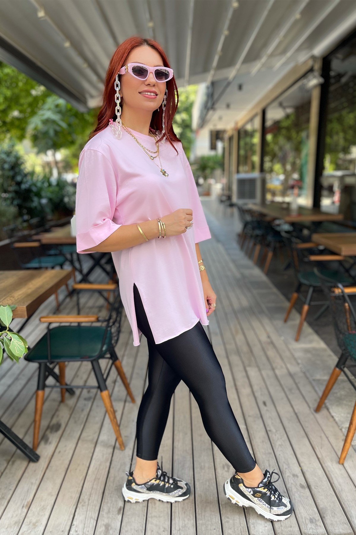 Pembe Basic Uzun Boyfriend Tshirt