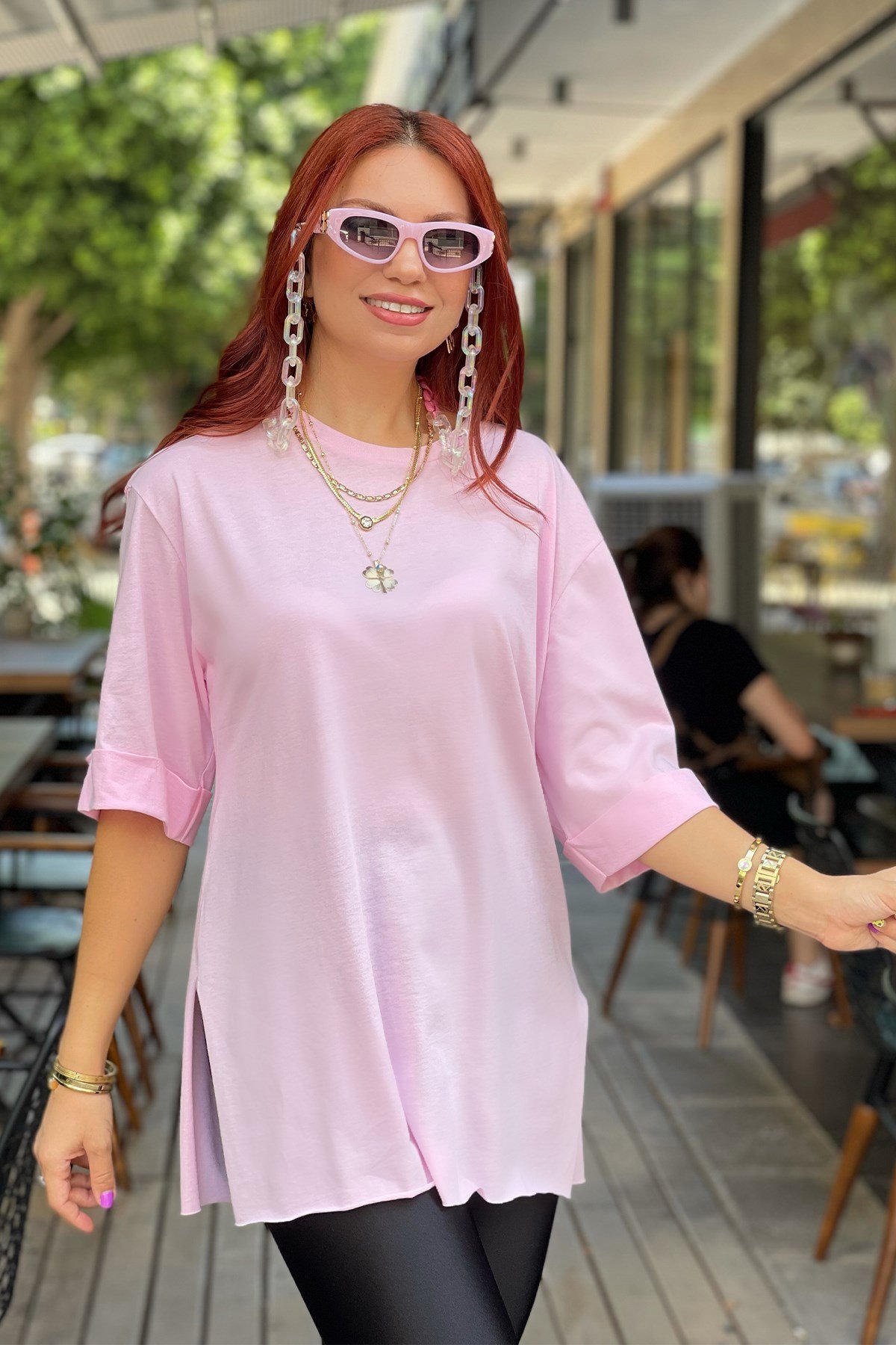Pembe Basic Uzun Boyfriend Tshirt