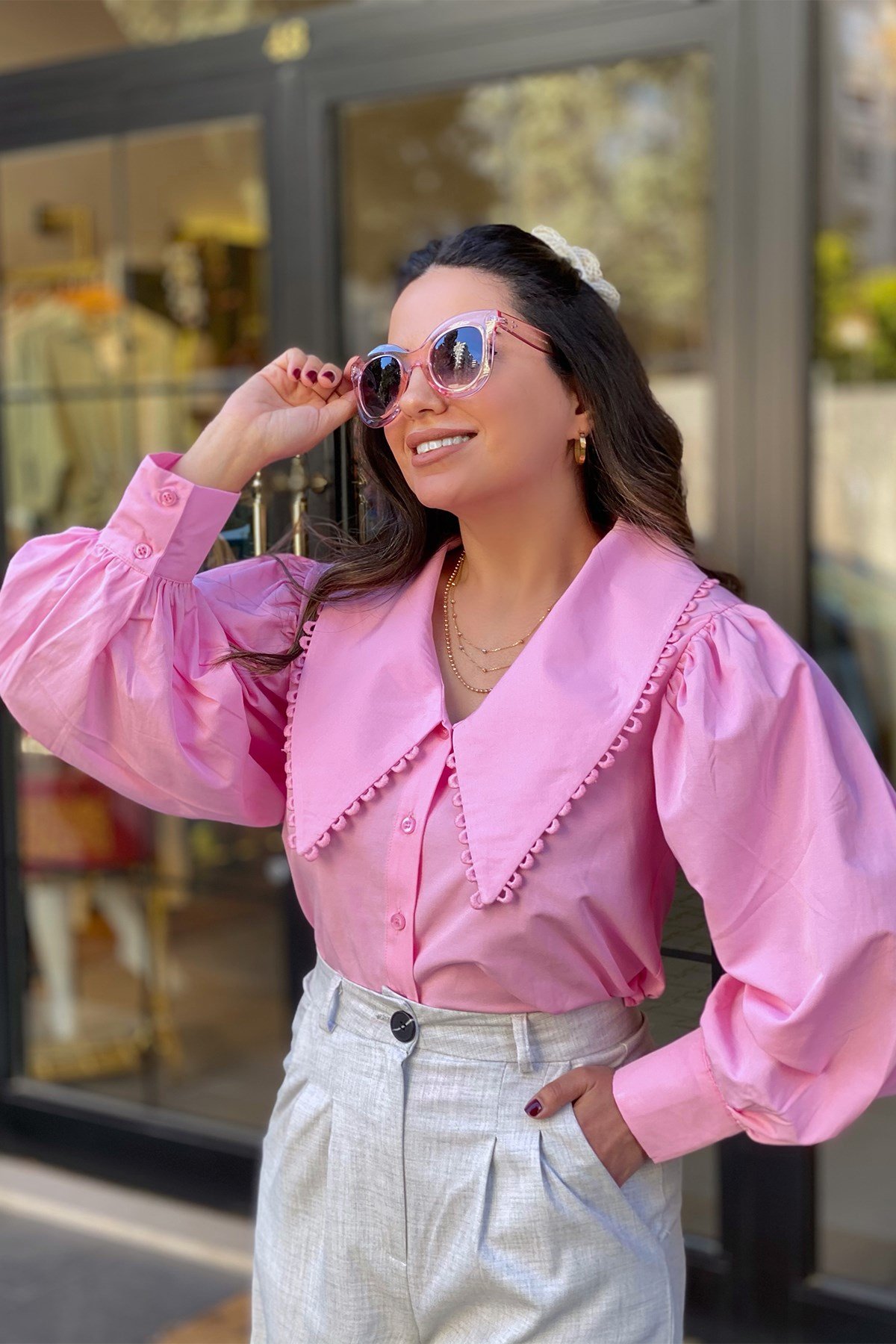 Pembe Bebe Yaka Gömlek
