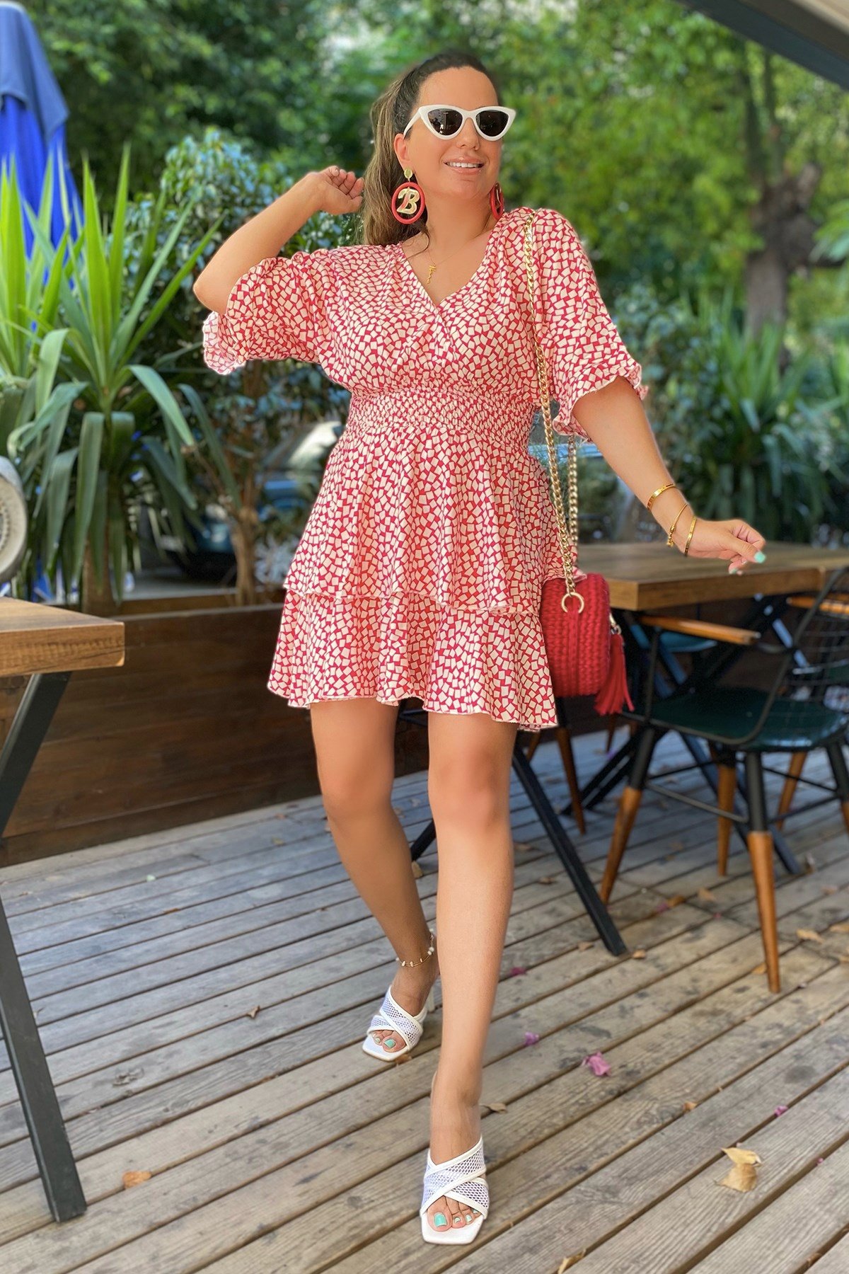 Pembe Beli Lastikli Elbise