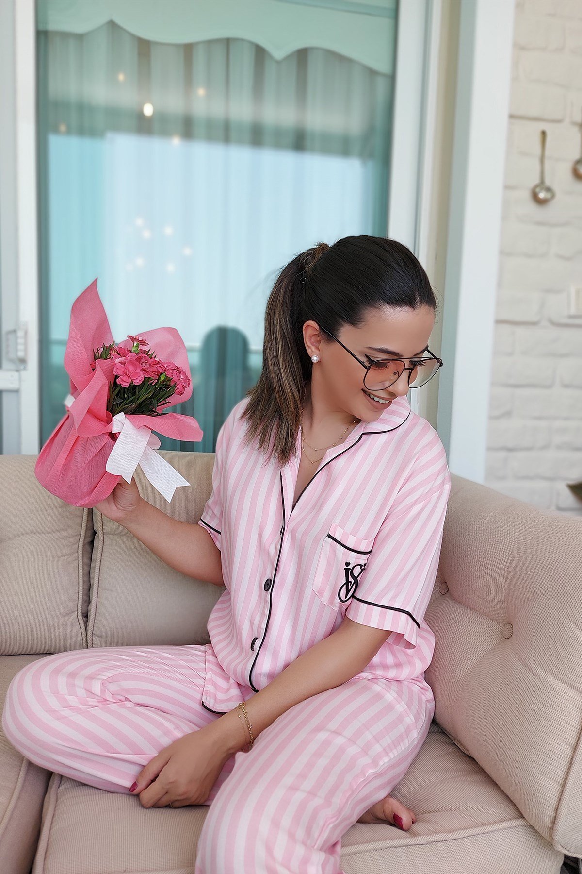 Pembe Çizgili Pijama Takımı