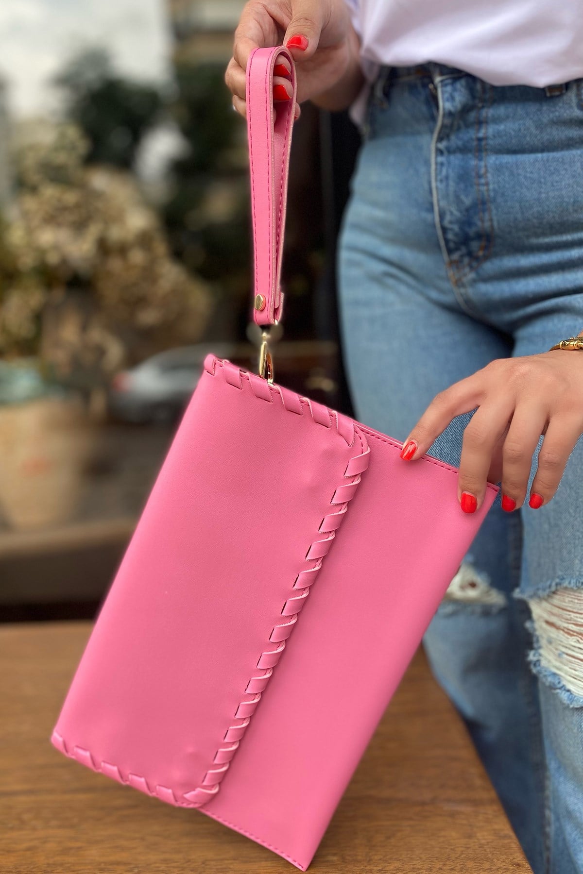 Pembe Clutch Çanta
