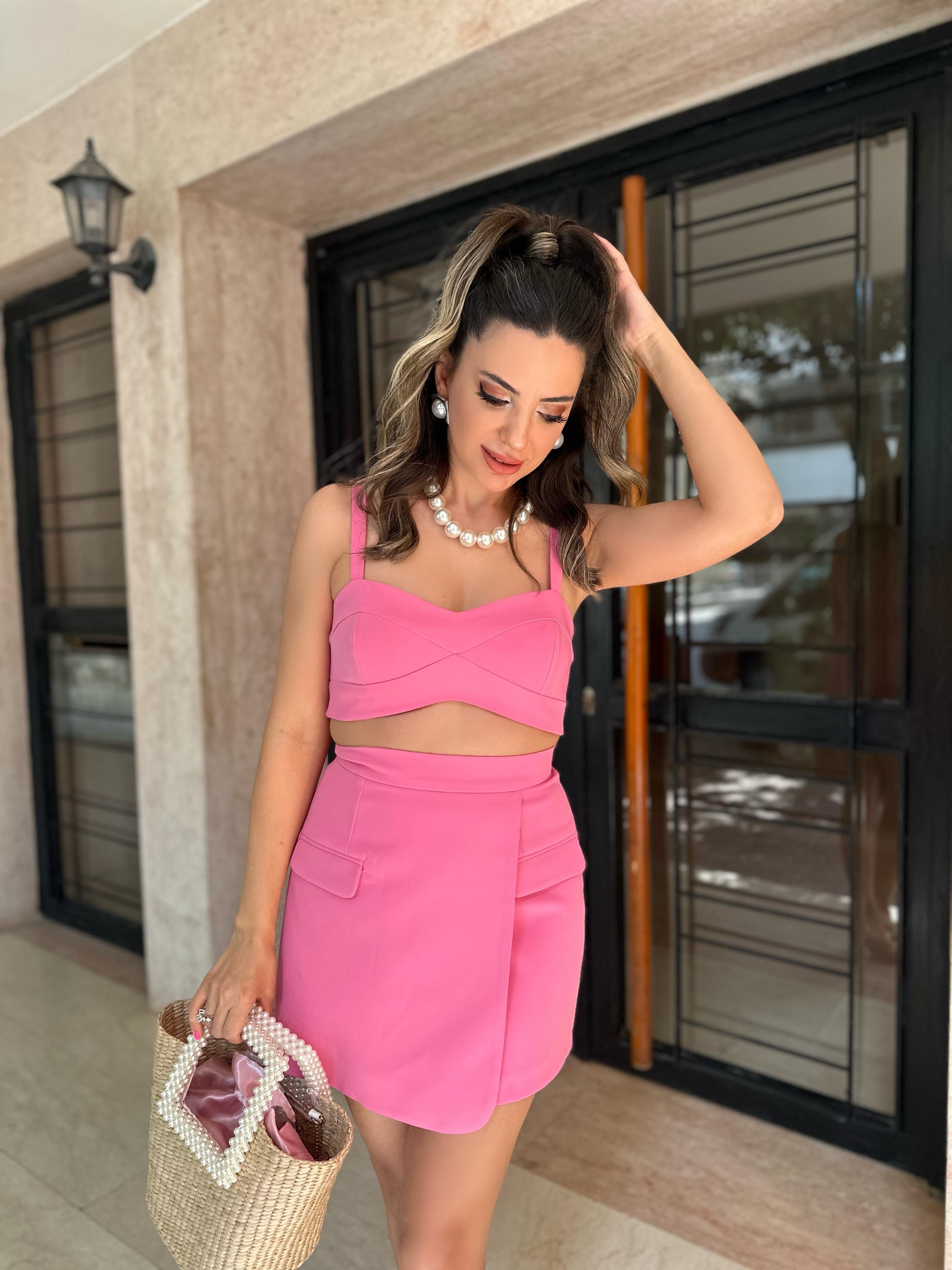 Pembe Crop Etek Takım