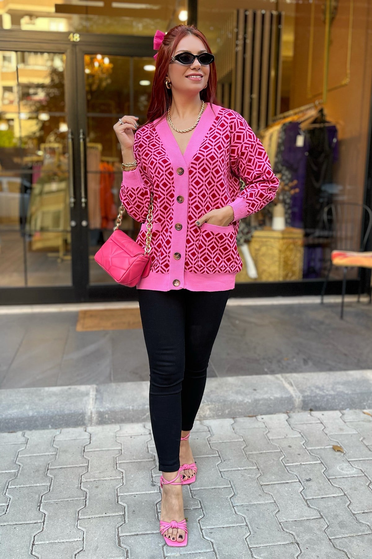 Pembe Desenli Hırka