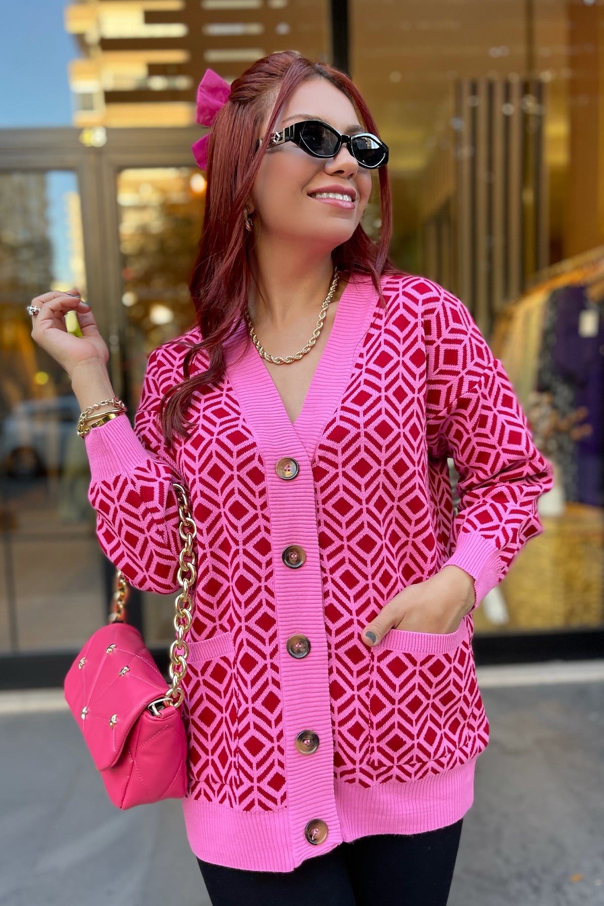 Pembe Desenli Hırka