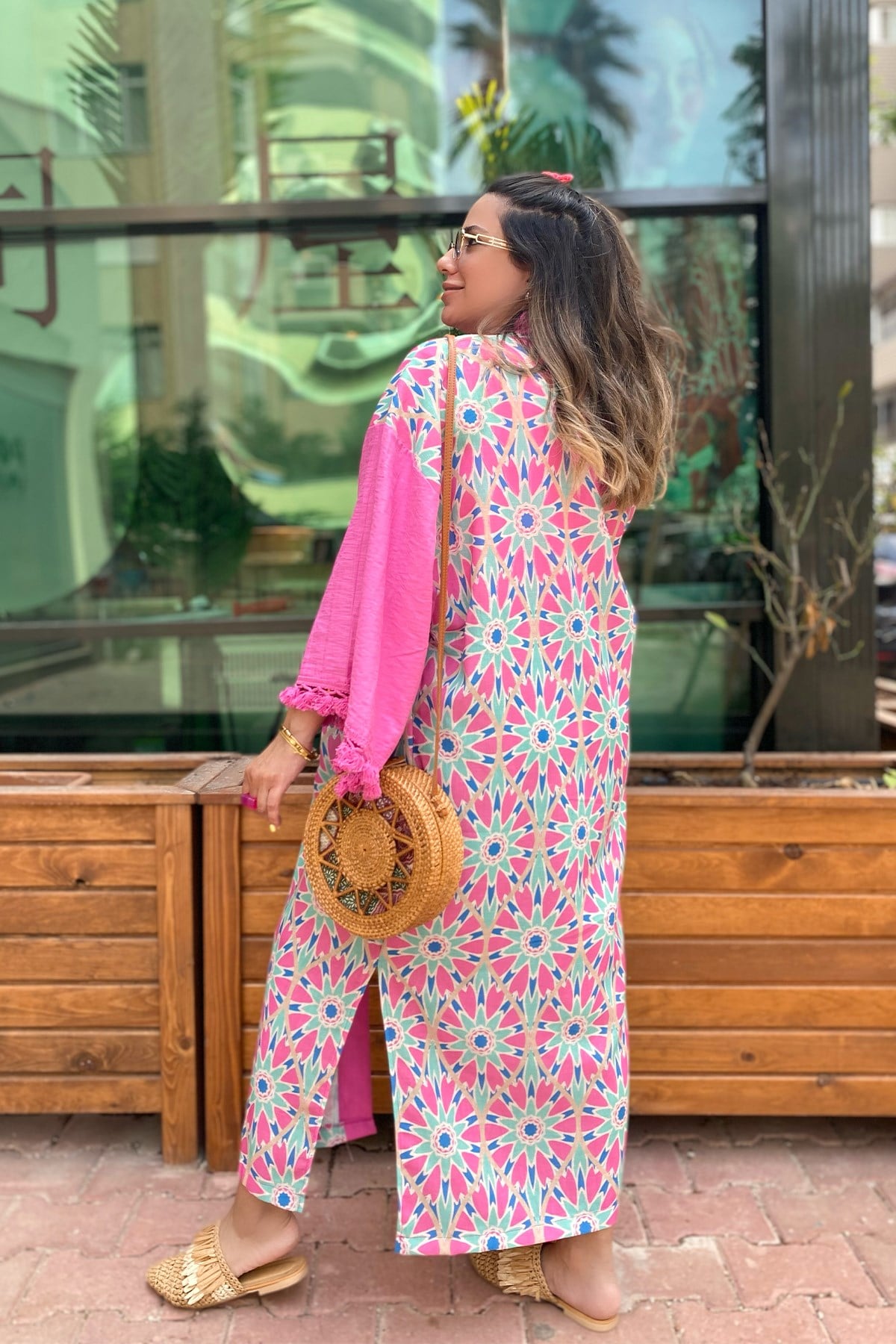 Pembe Desenli Uzun Kimono