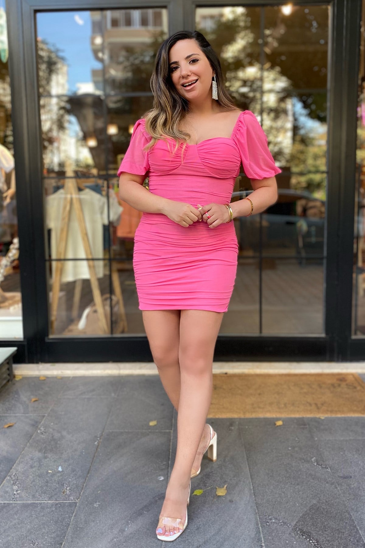 Pembe Drapeli  Elbise