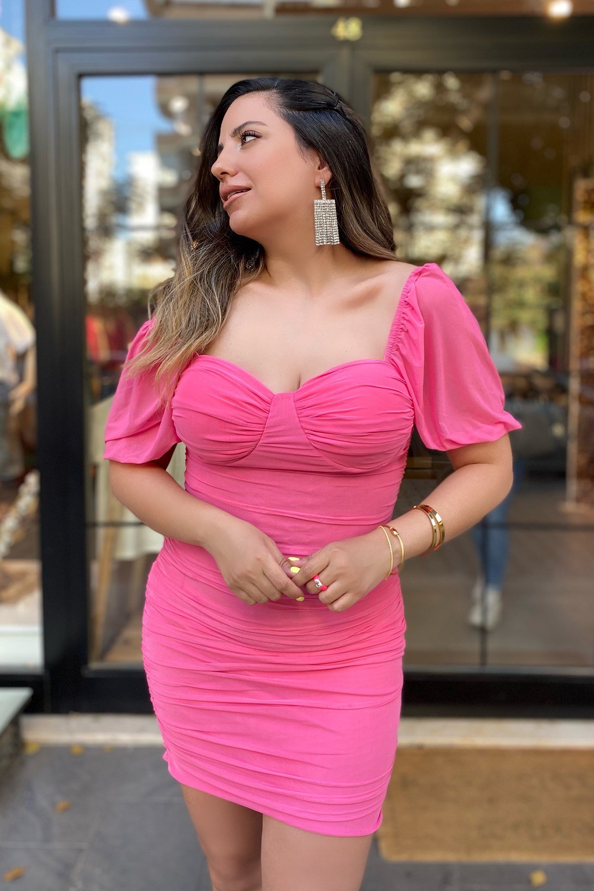 Pembe Drapeli  Elbise