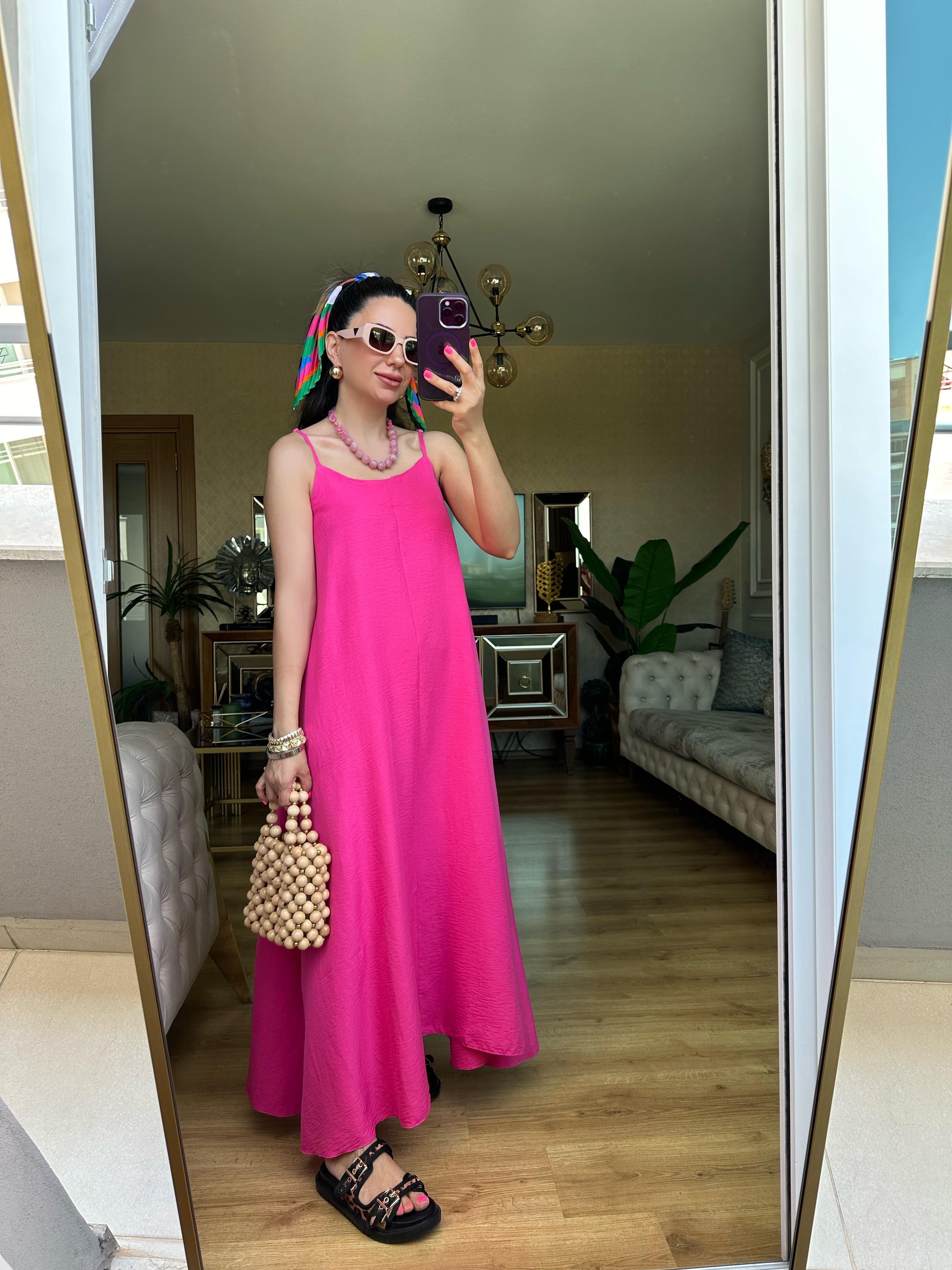Pembe İp Askılı Elbise