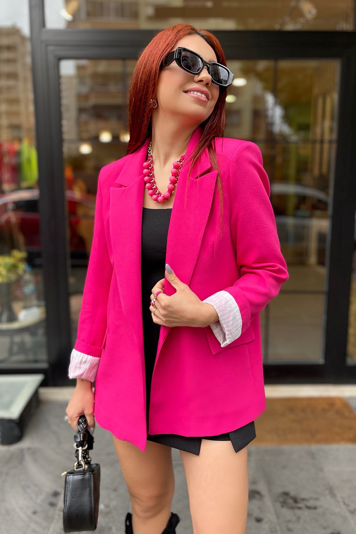 Pembe Kol Katlamlı Blazer 