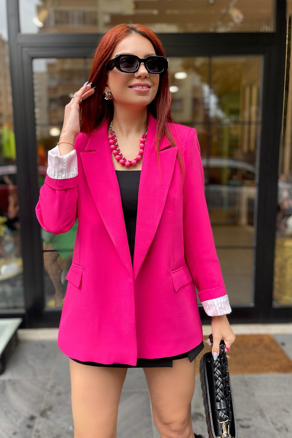 Pembe Kol Katlamlı Blazer 