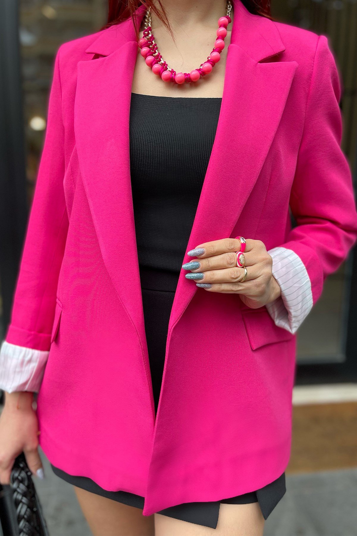Pembe Kol Katlamlı Blazer 