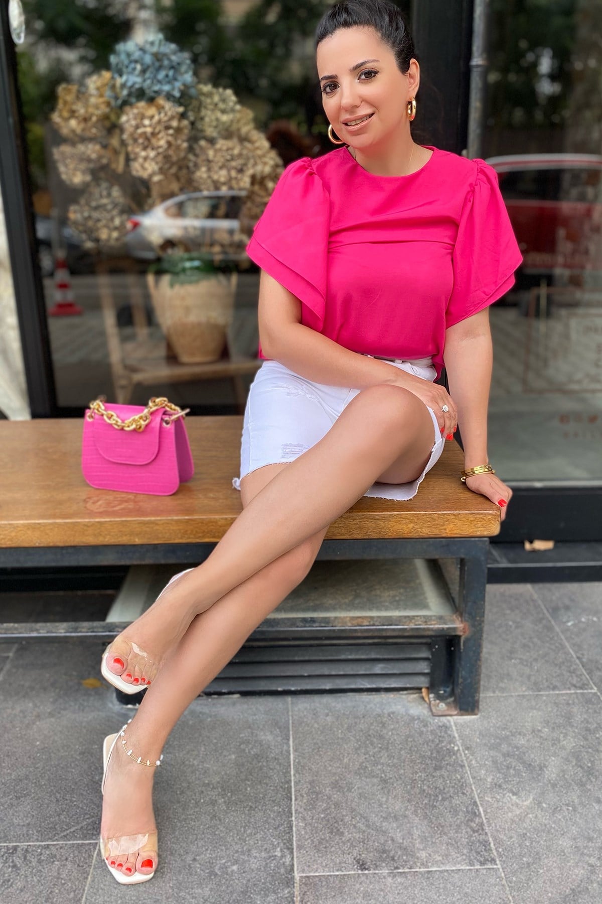 Pembe Kolları Volanlı Bluz 