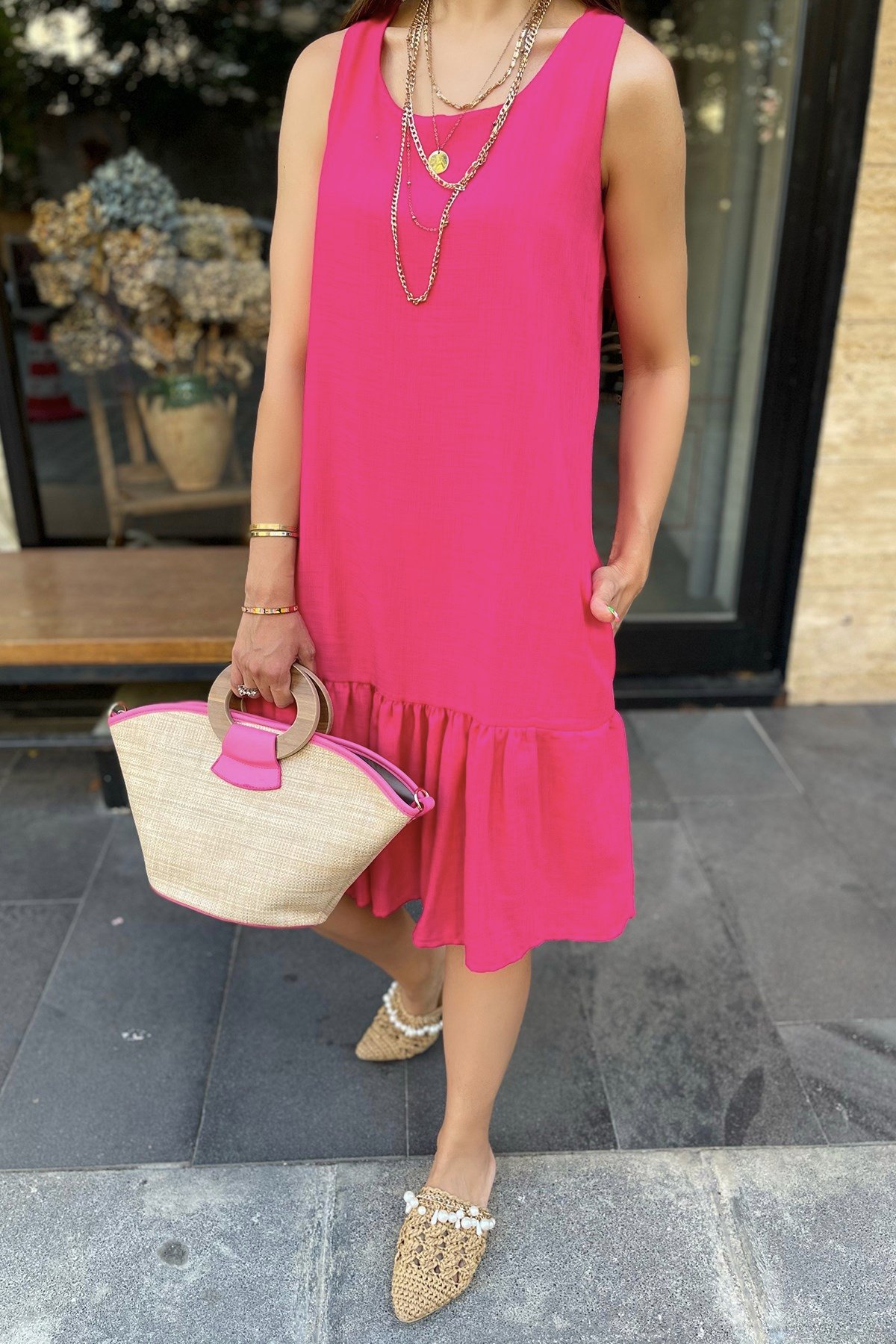 Pembe Kolsuz Basic Elbise