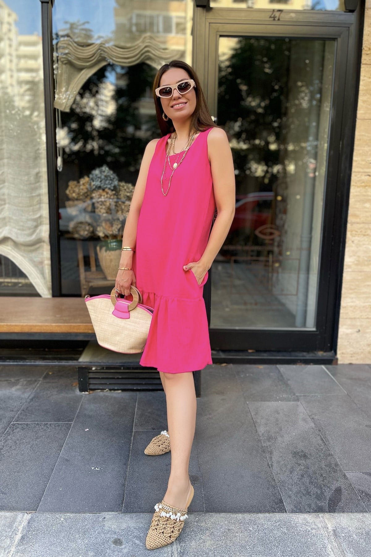 Pembe Kolsuz Basic Elbise