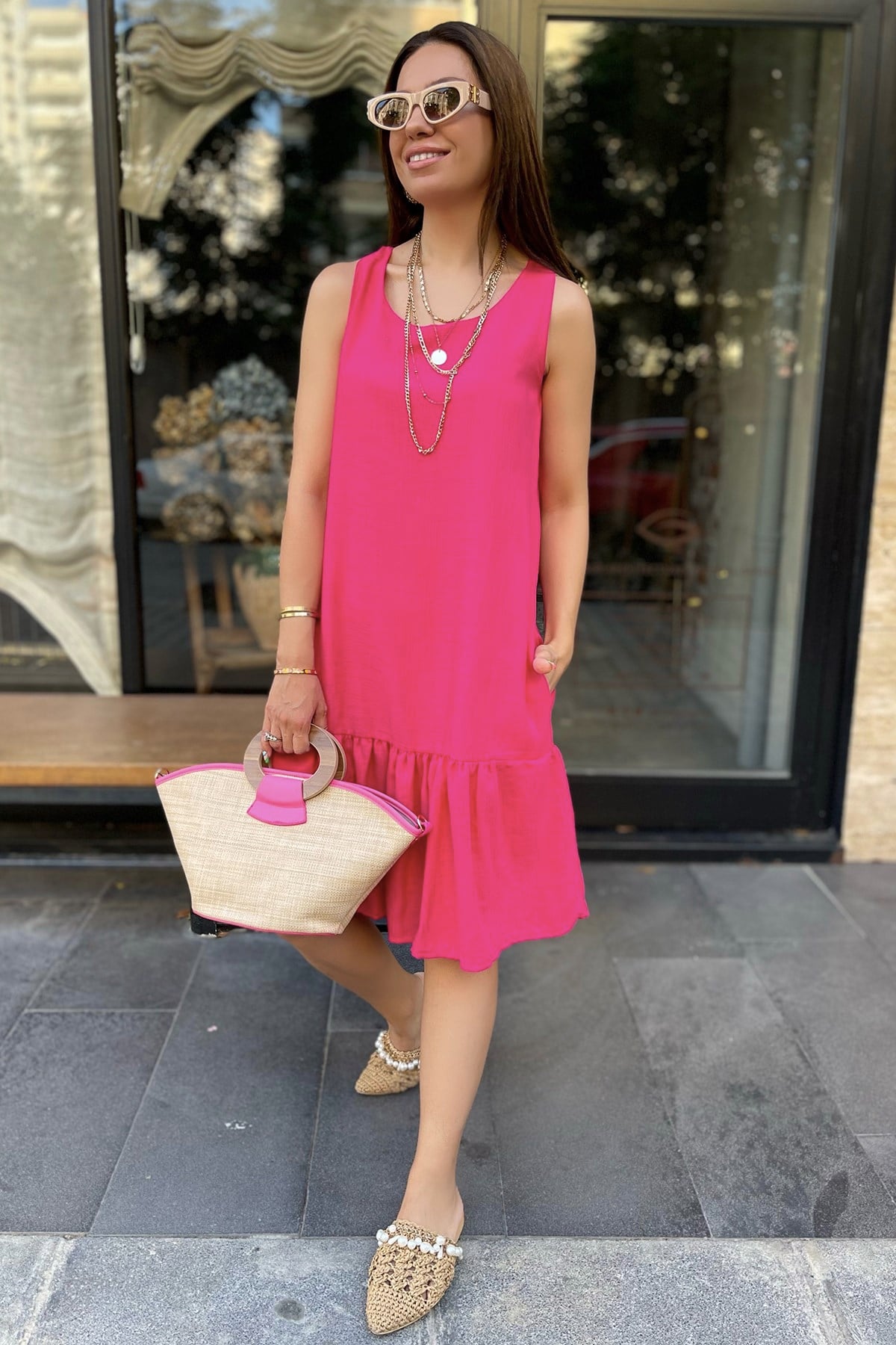 Pembe Kolsuz Basic Elbise