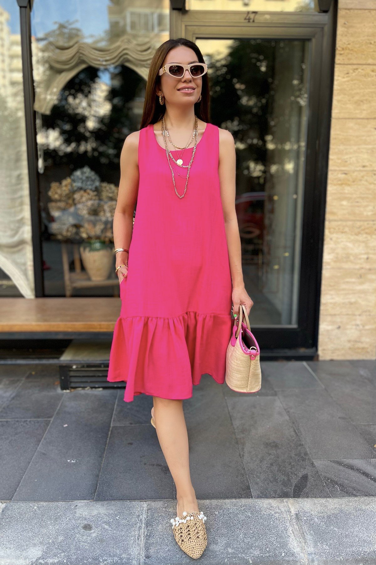 Pembe Kolsuz Basic Elbise