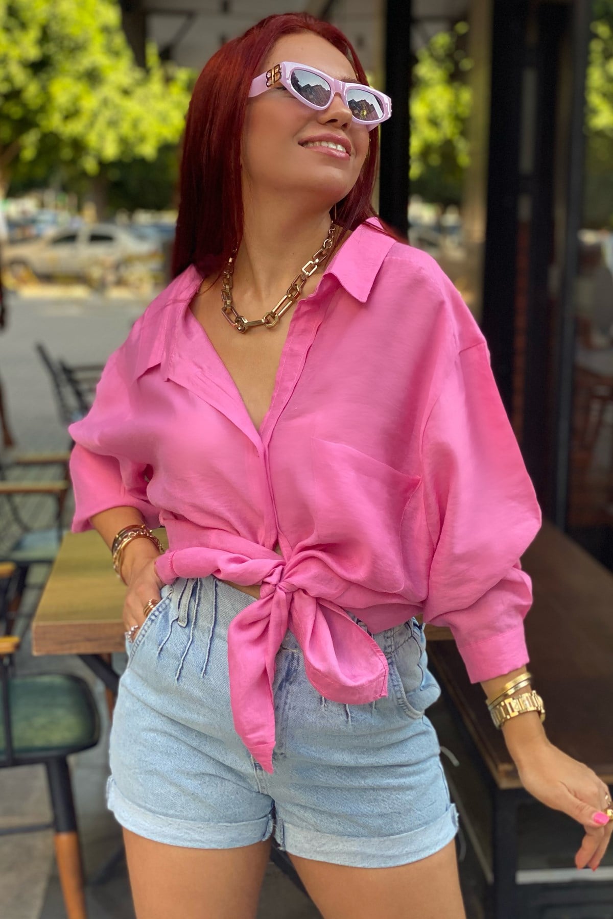 Pembe Oversize Gömlek