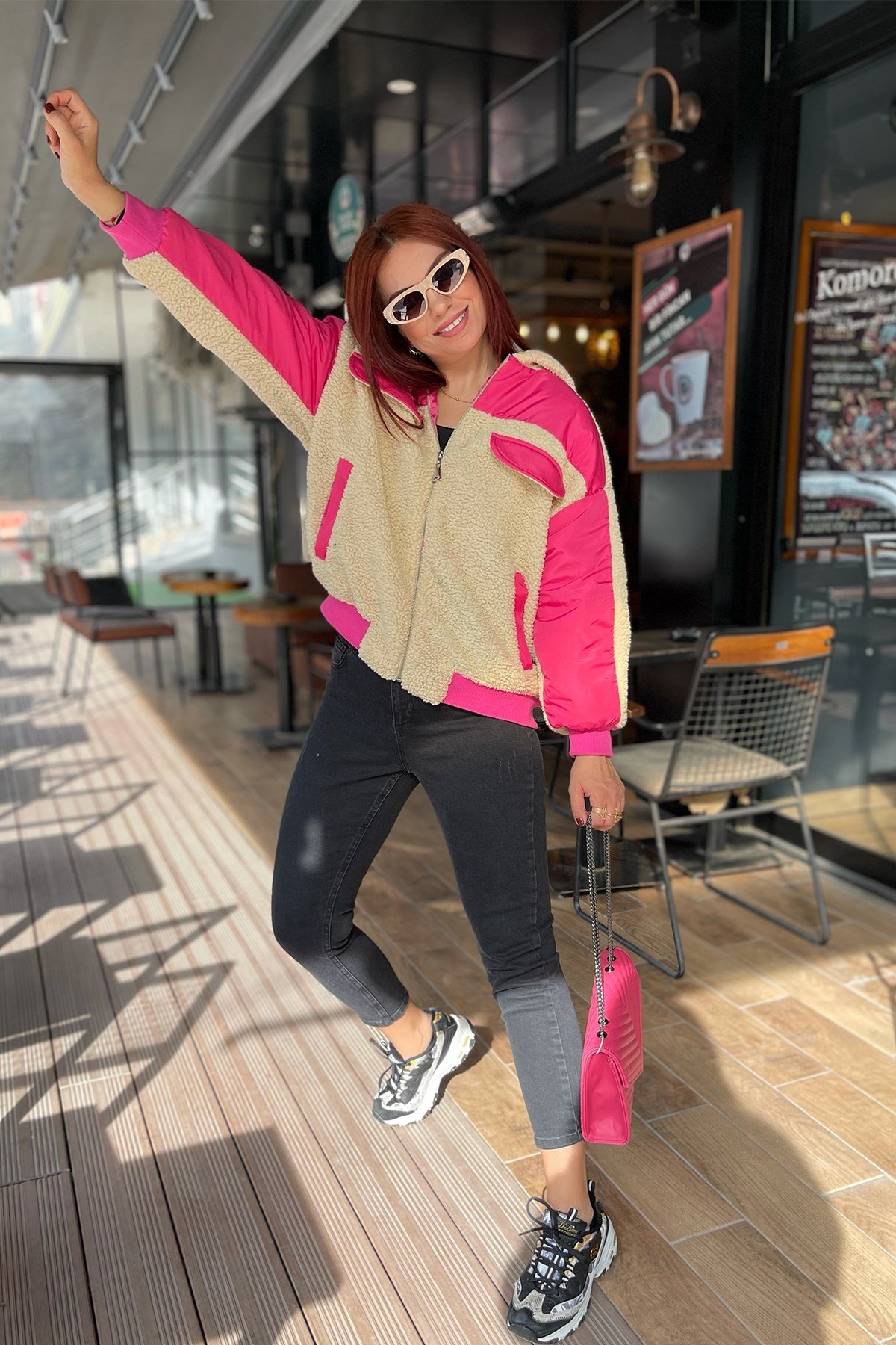 Pembe Peluş Mont 