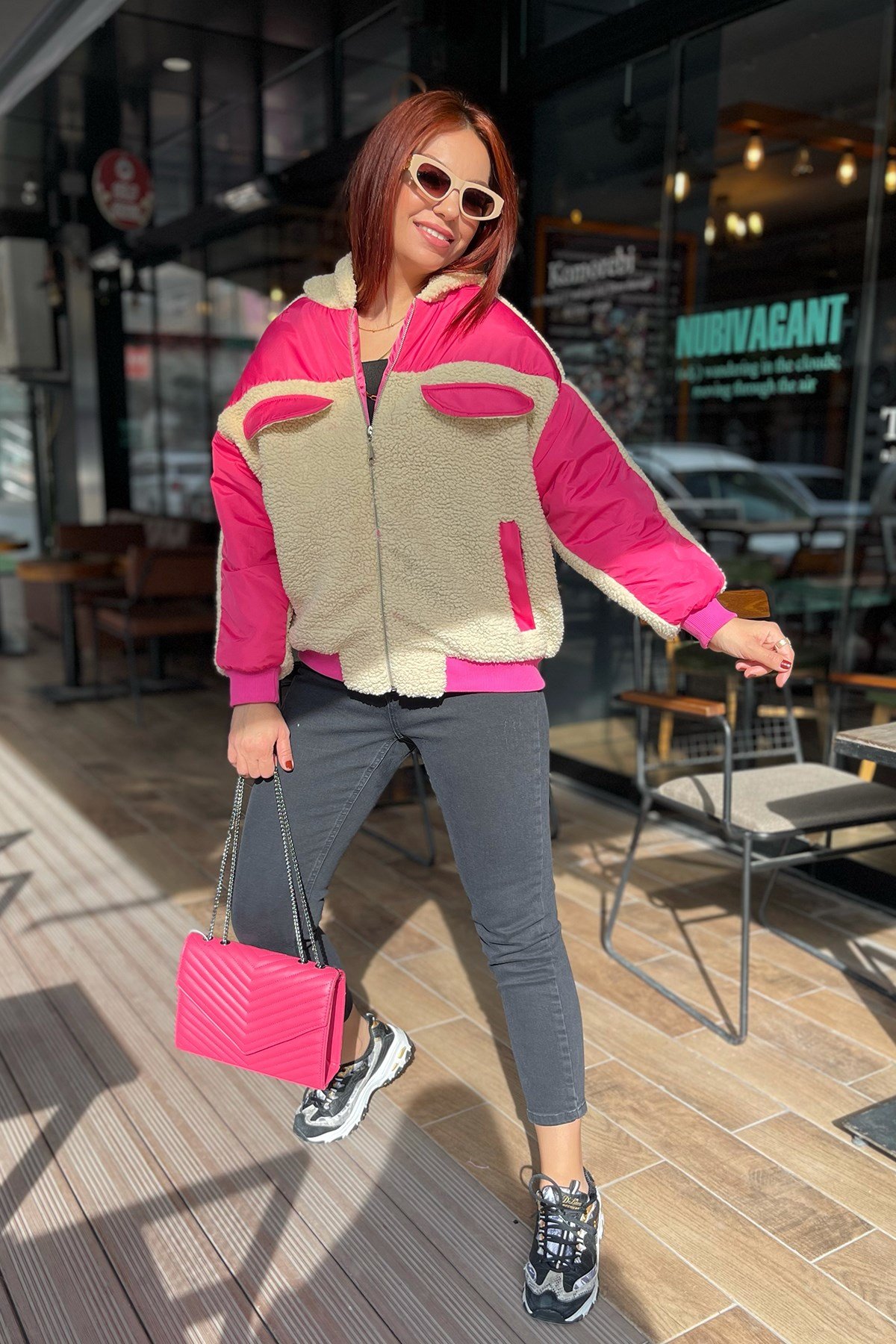 Pembe Peluş Mont 