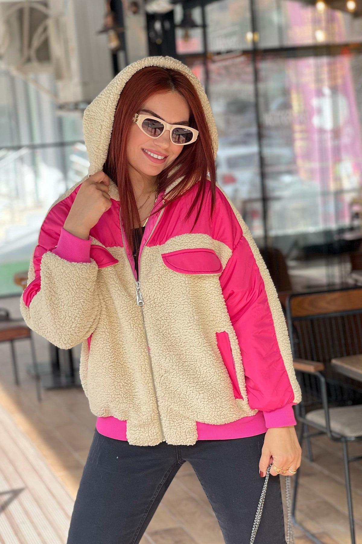 Pembe Peluş Mont 