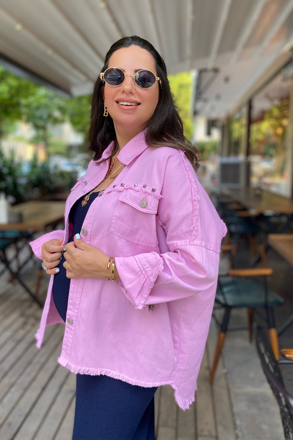 Pembe Rivetli Ceket