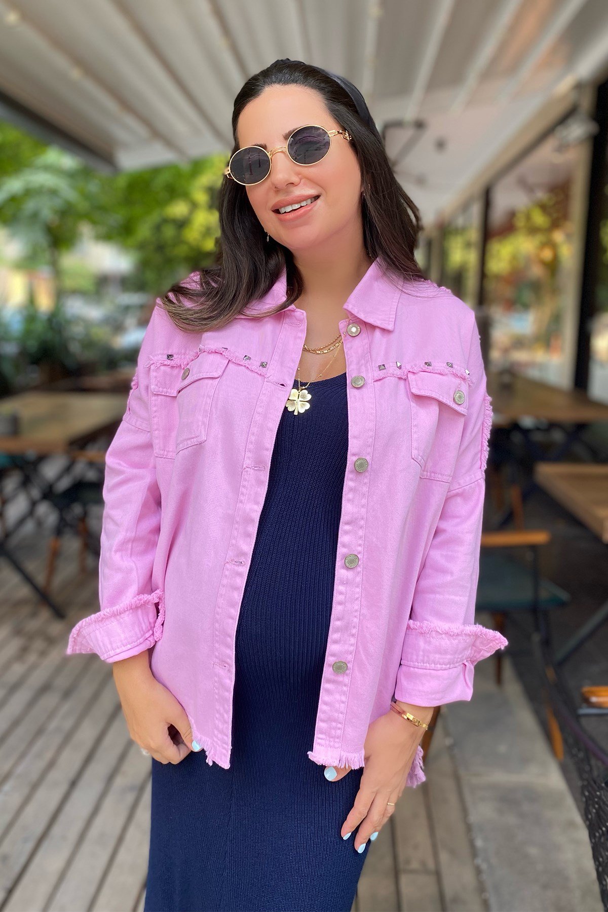 Pembe Rivetli Ceket