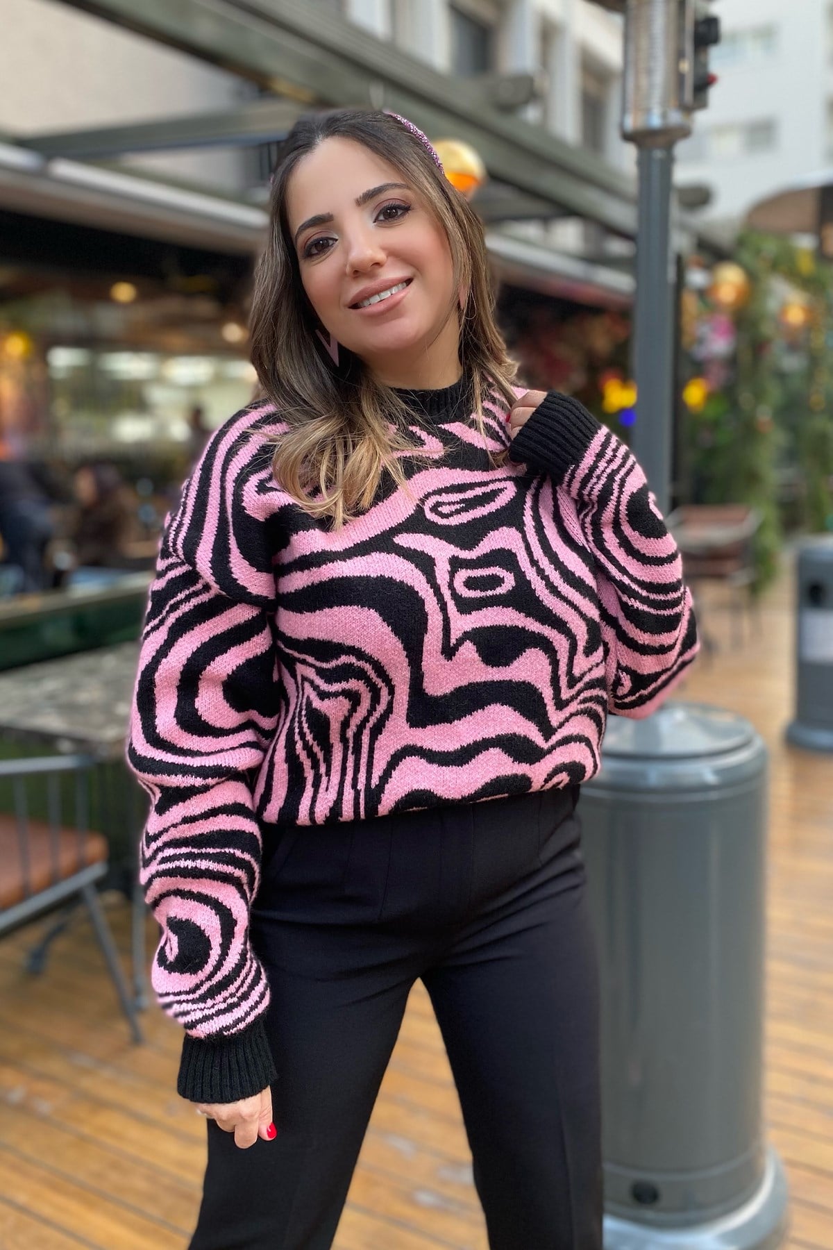 Pembe Siyah Zebra Desen Kazak