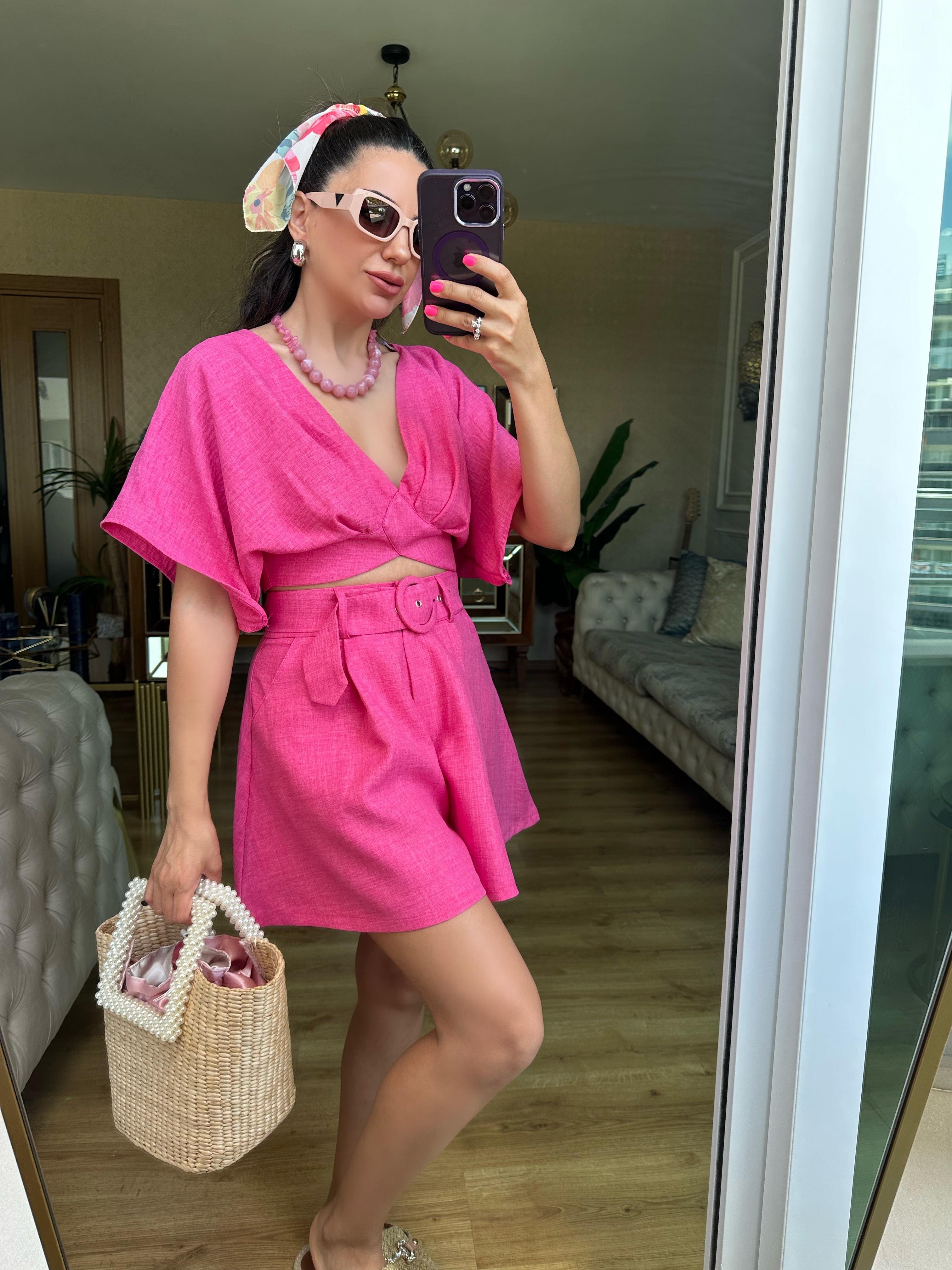 Pembe Şort Bluz Takım