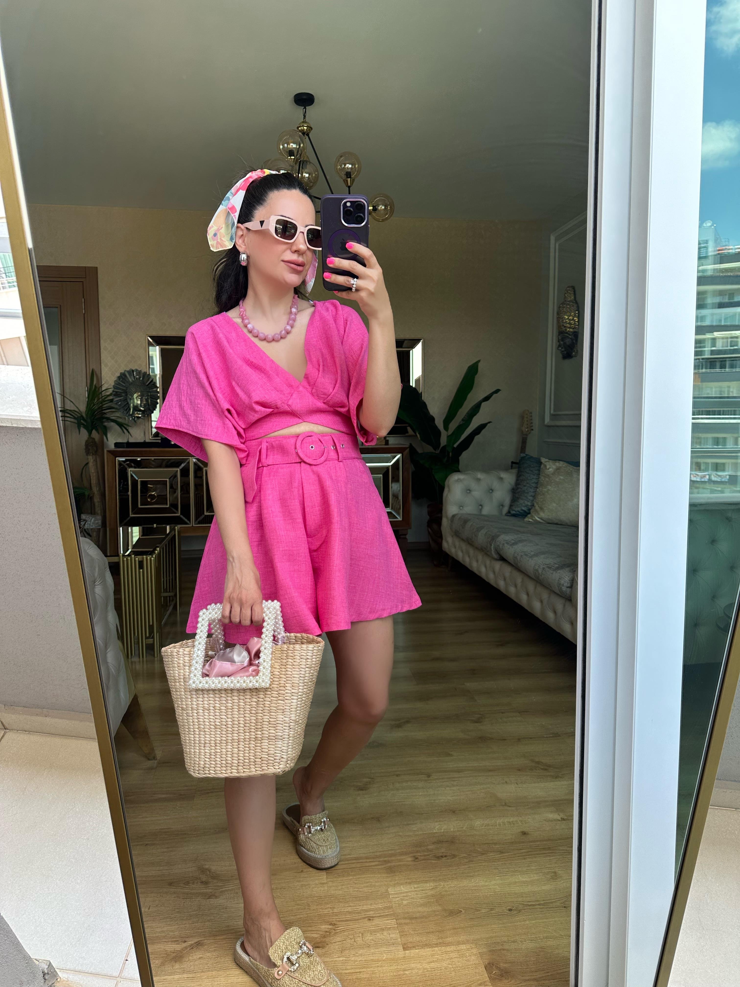 Pembe Şort Bluz Takım