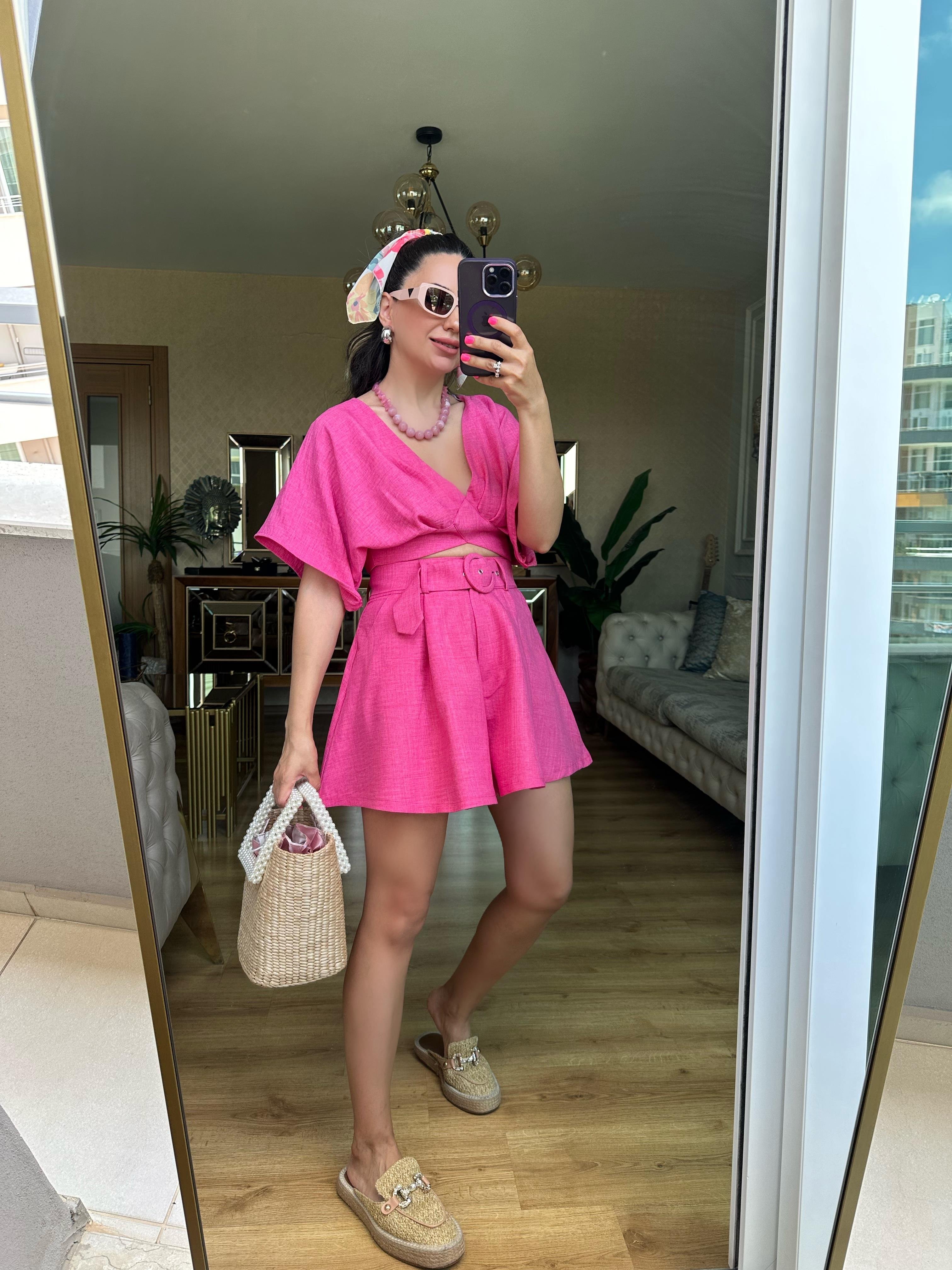Pembe Şort Bluz Takım
