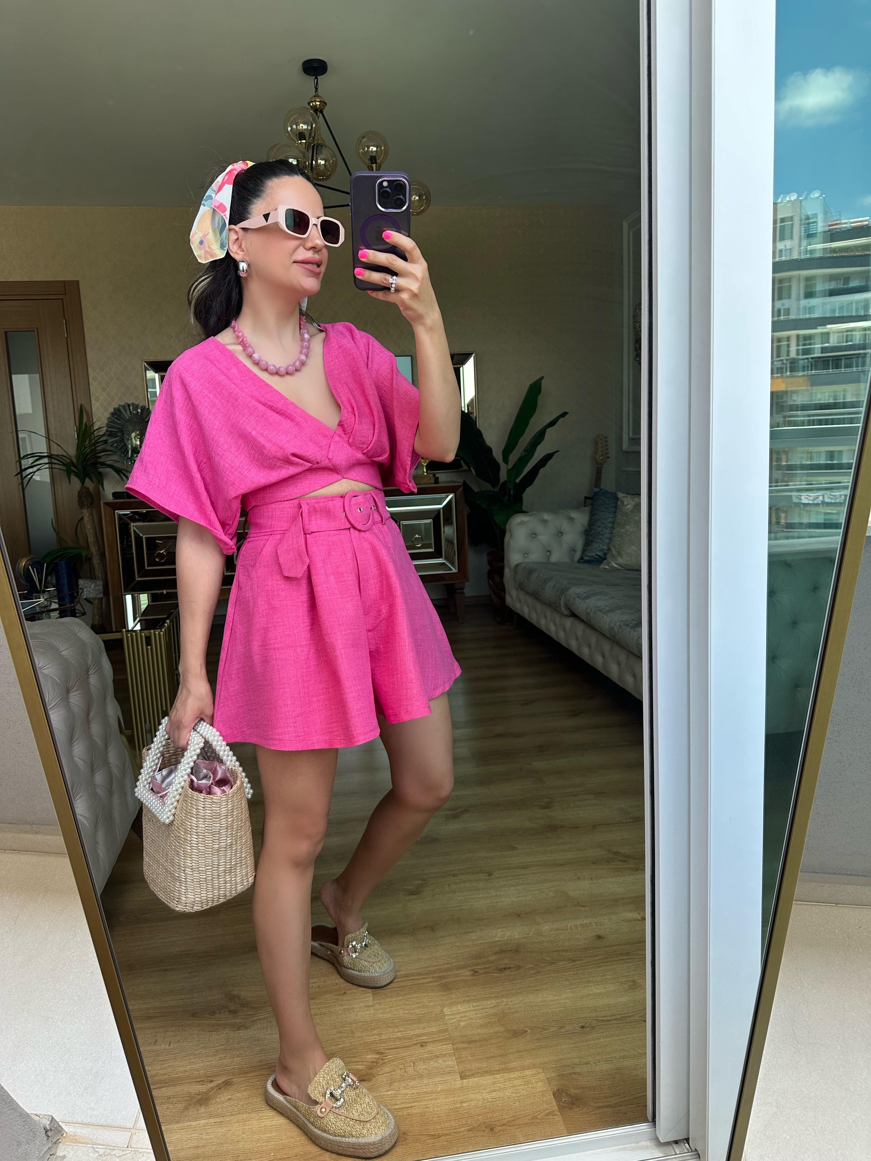 Pembe Şort Bluz Takım