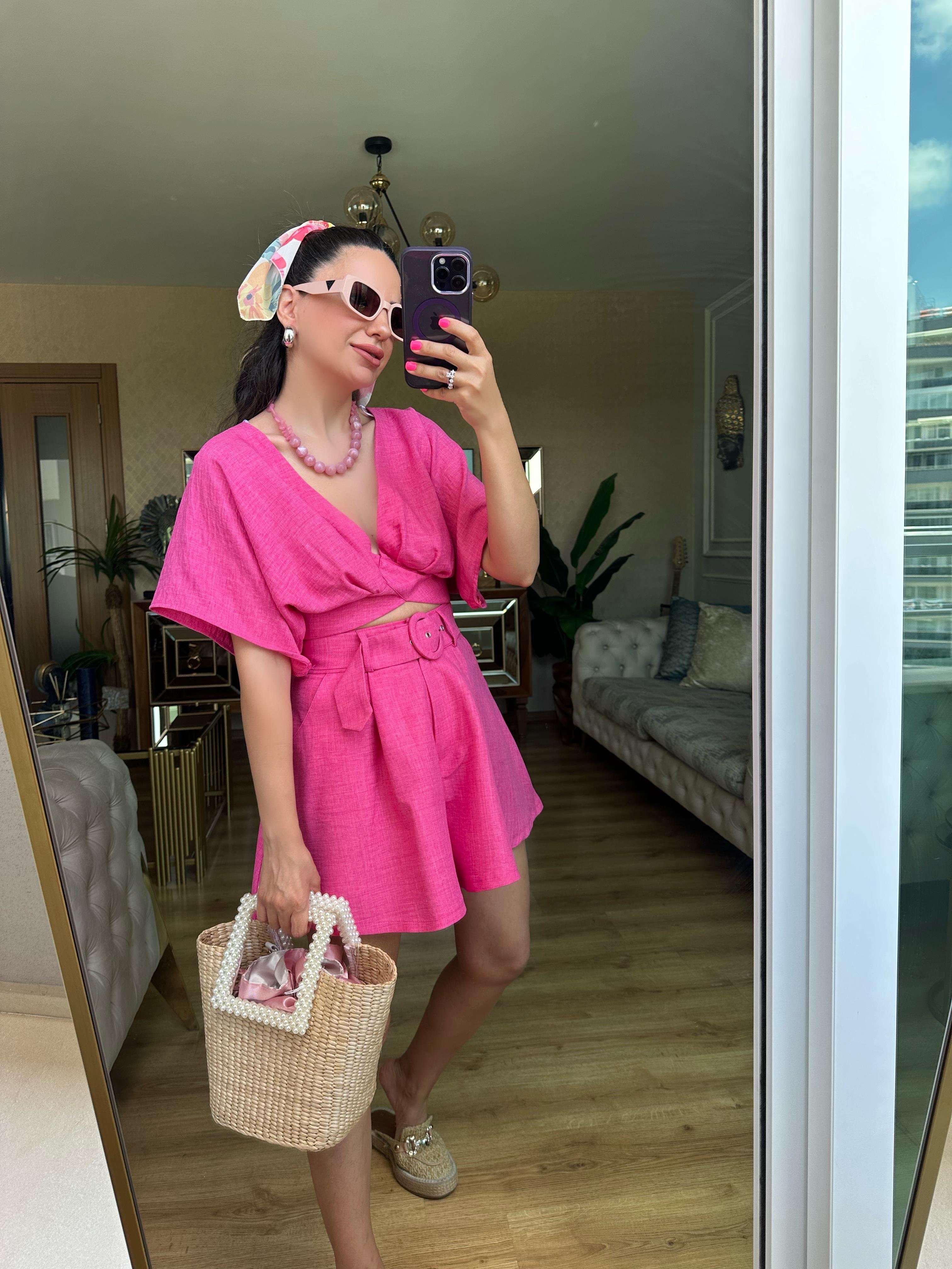 Pembe Şort Bluz Takım