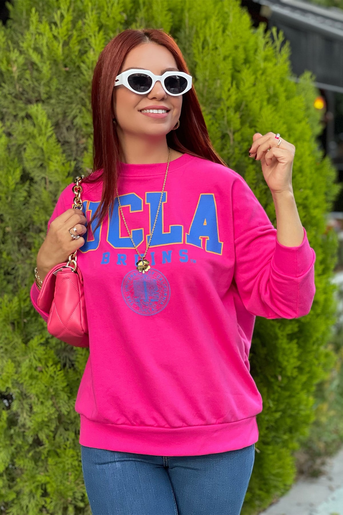 Pembe Ucla Baskılı Sweatshirt