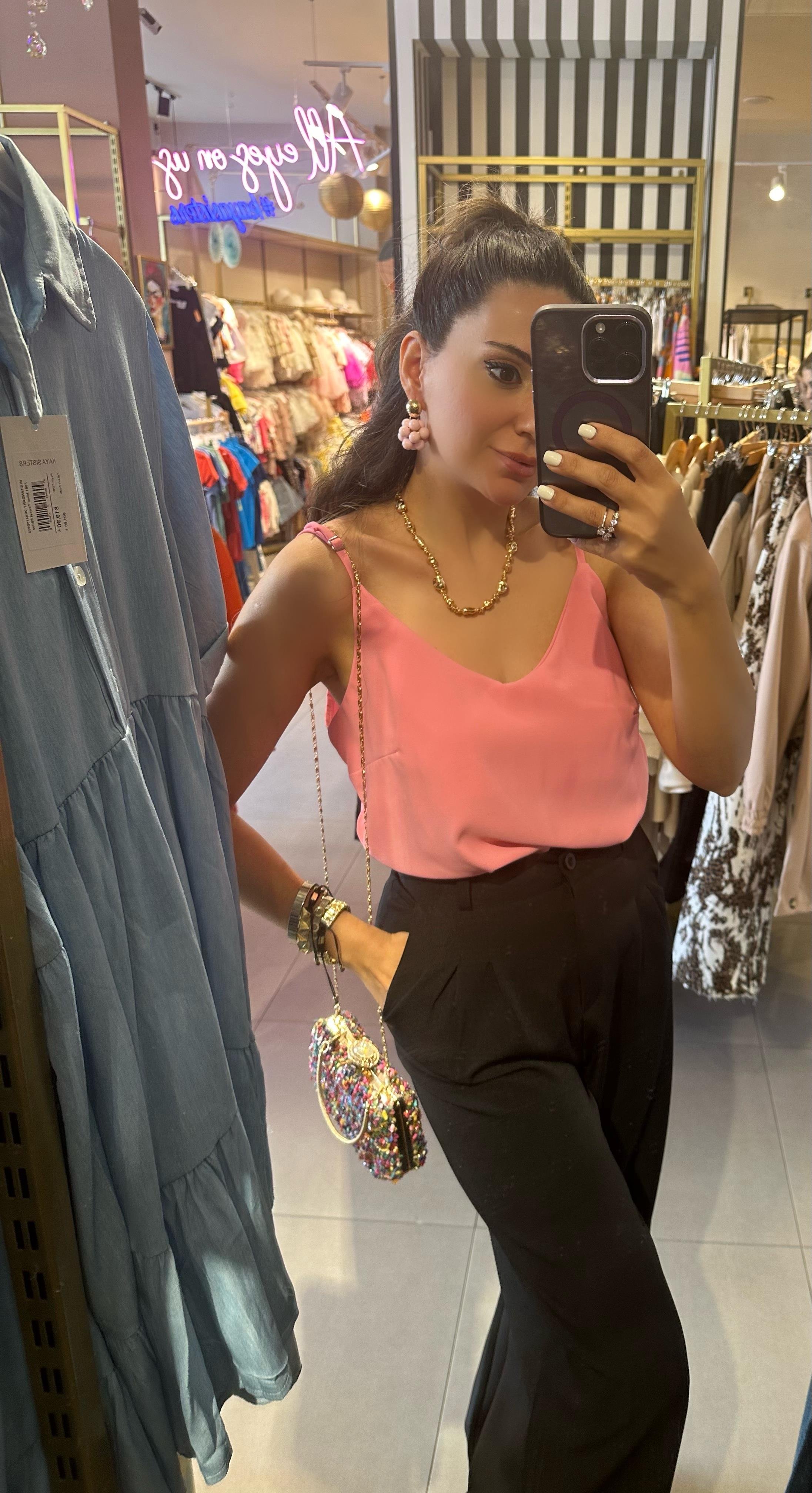 Pembe V Yaka İp Askılı Bluz