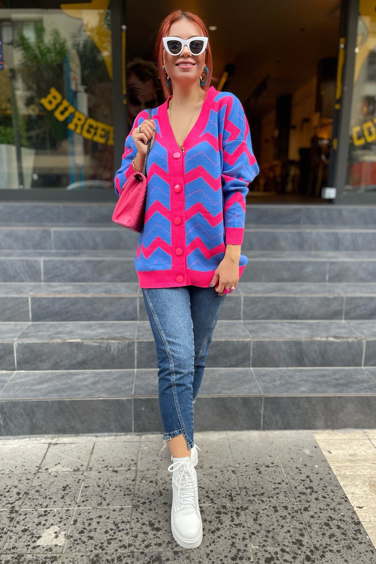 Pembeli Mavili  Desenli Hırka