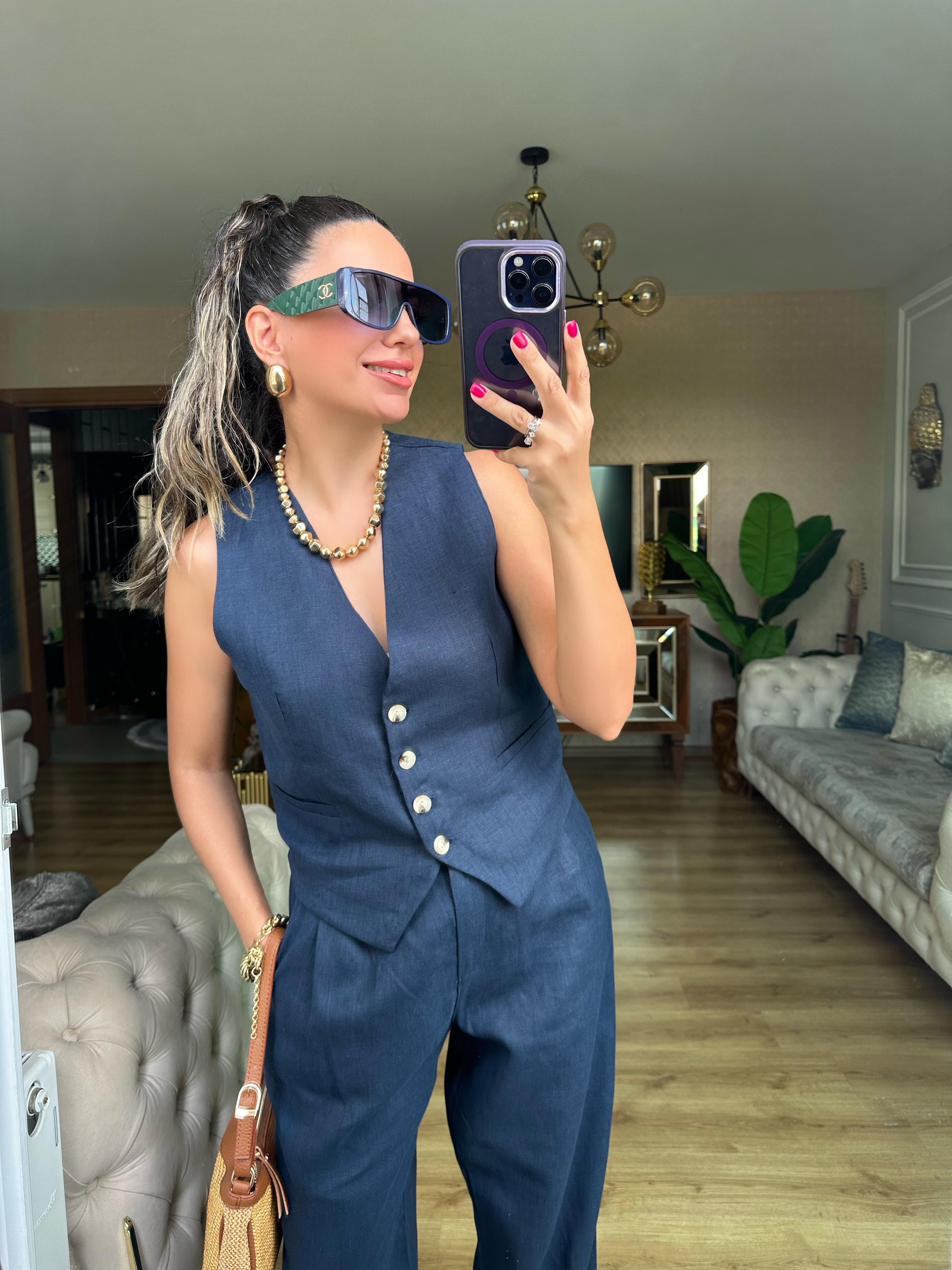 Premium Lacivert Keten Pantolon Takım