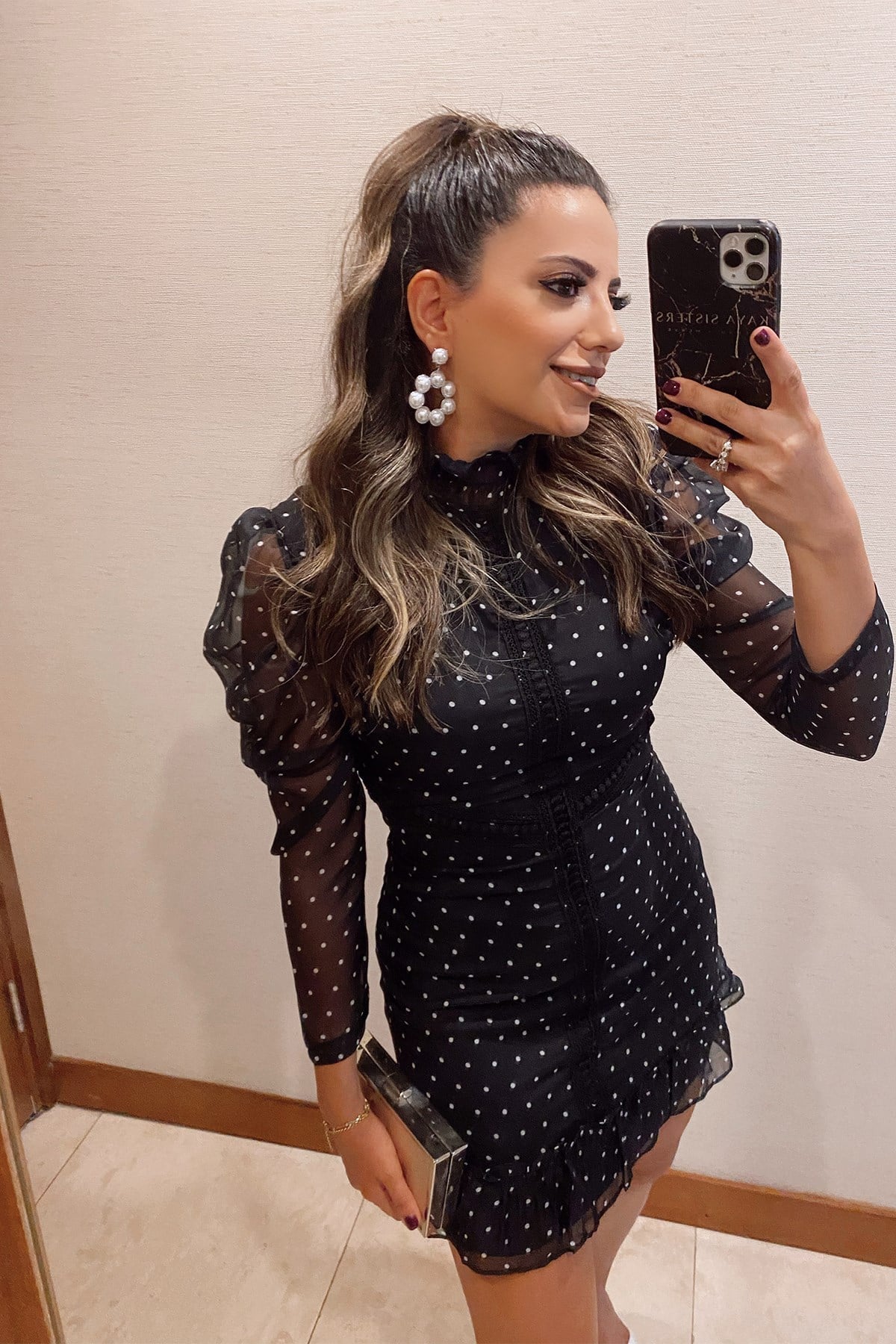Puantiyeli Siyah Mini Elbise