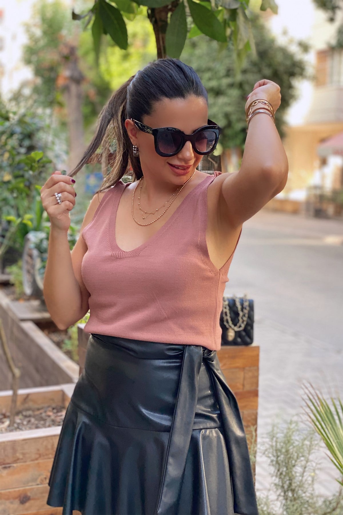 Pudra Askılı Triko Bluz