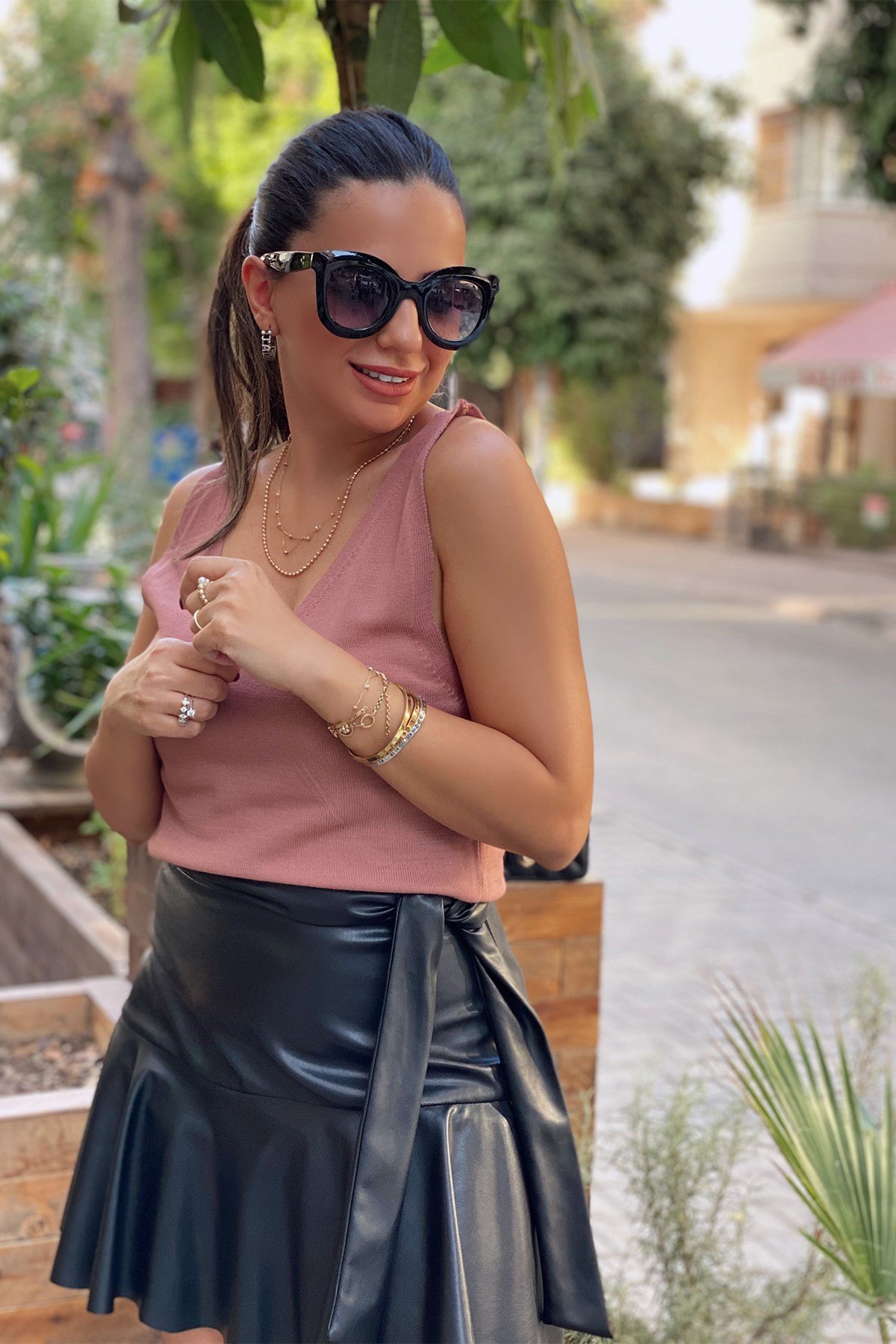 Pudra Askılı Triko Bluz