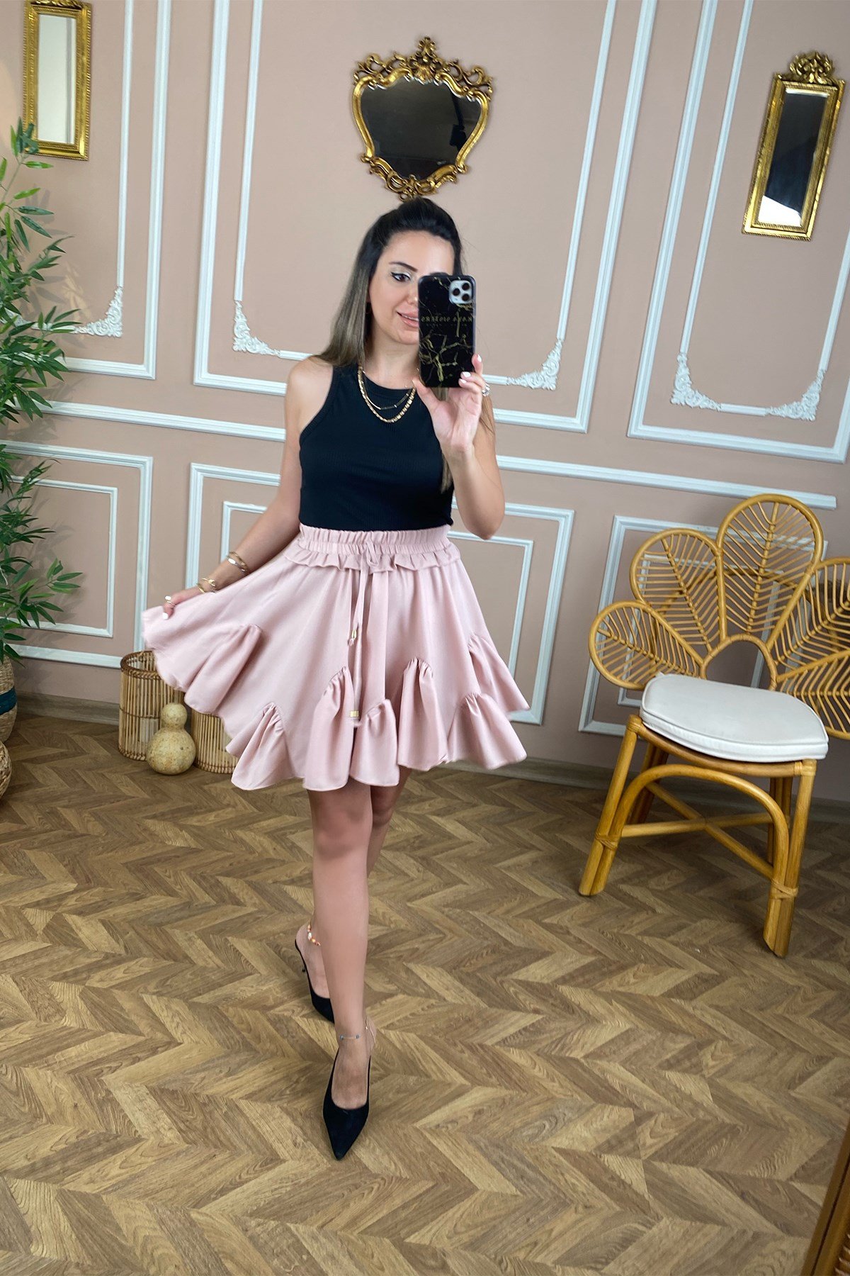 Pudra Parçalı Etek