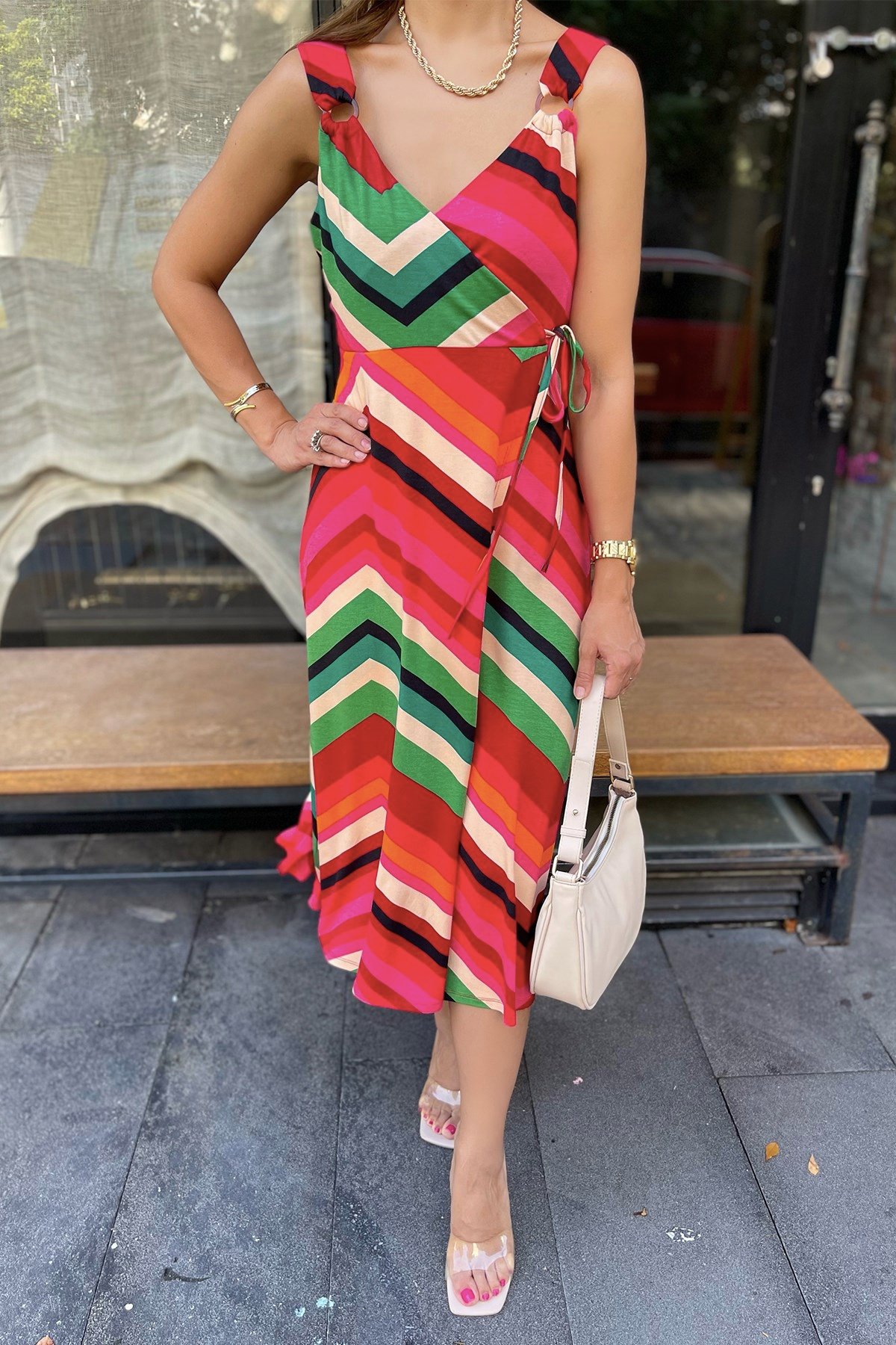 Renkli Çizgili Elbise
