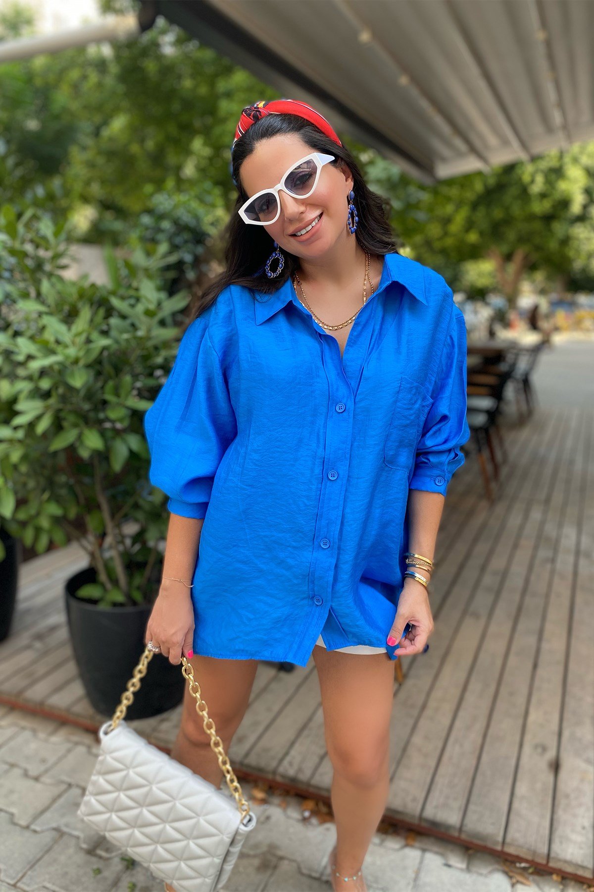 Saks Mavi Renk  Oversize Gömlek
