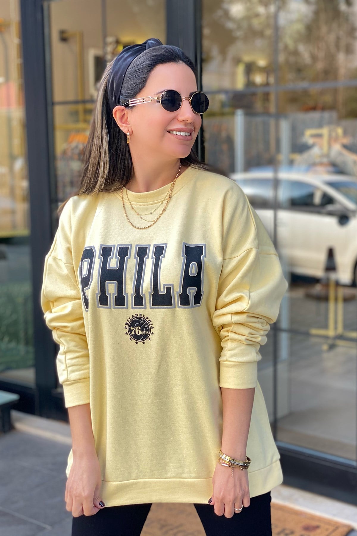 Sarı  Phila Baskılı Sweatshirt