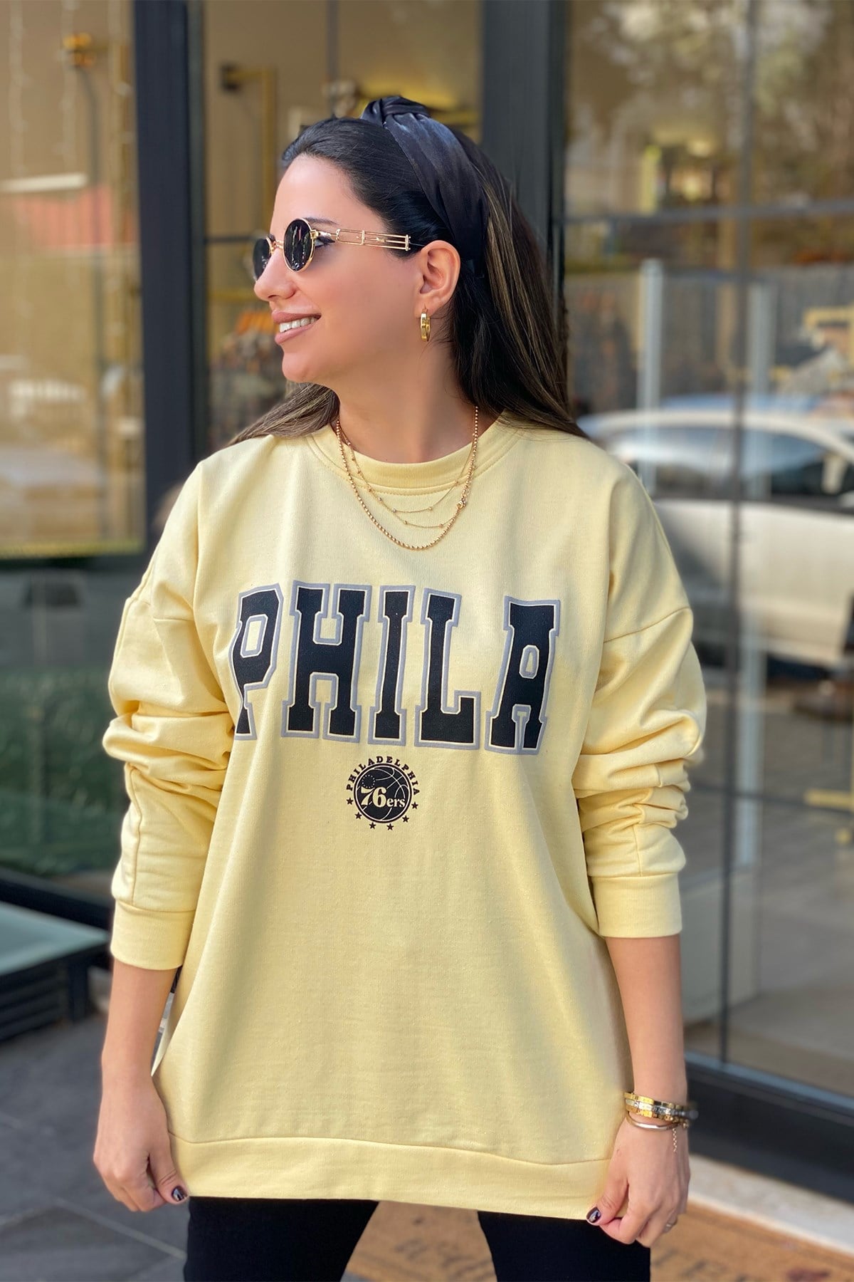 Sarı  Phila Baskılı Sweatshirt