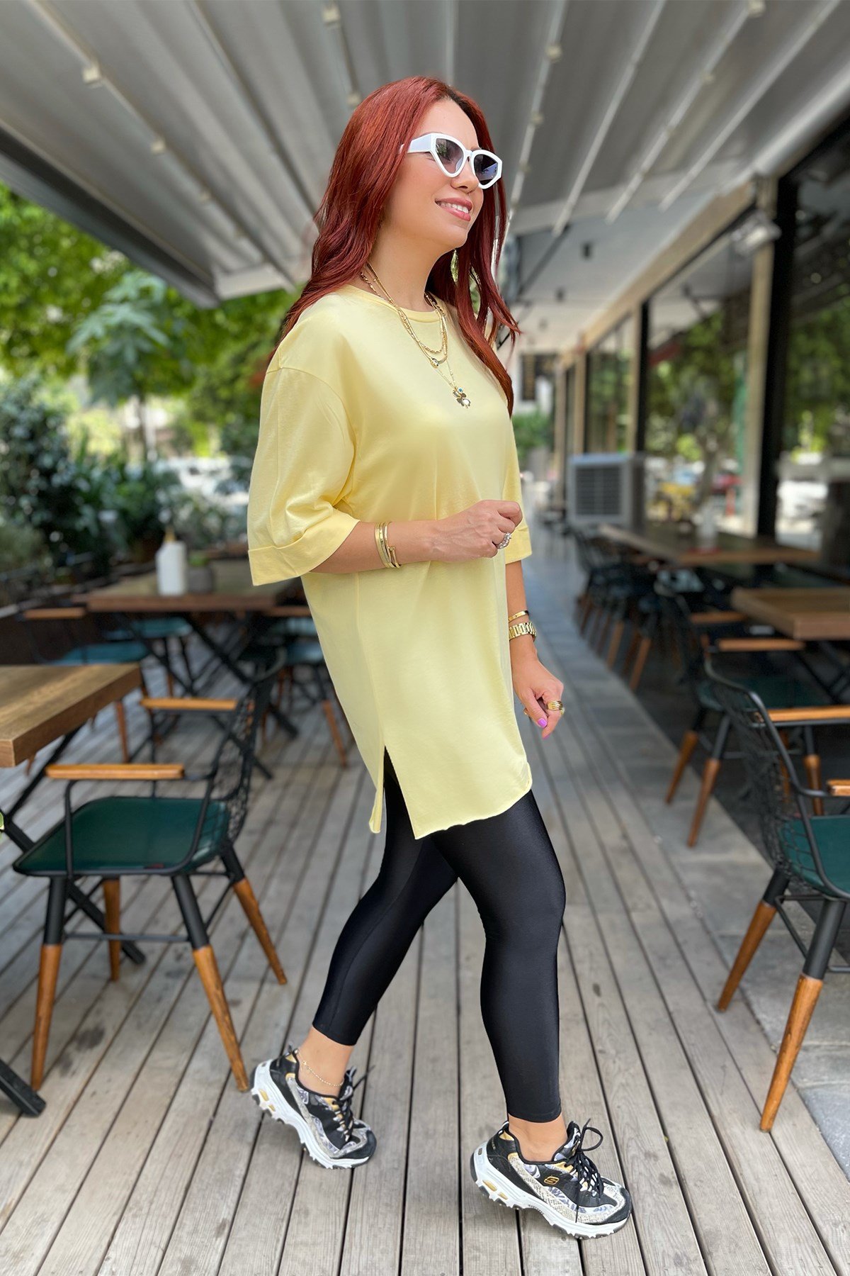 Sarı Basic Uzun Boyfriend Tshirt